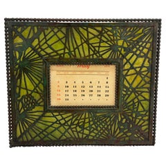 Antique Tiffany Studios "Pine Needle" Pattern Bronze & Glass Desk Calendar