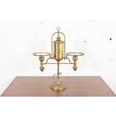 Antique Tiffany Studios Style Brass Double Arm Student Lamp, Circa 1910