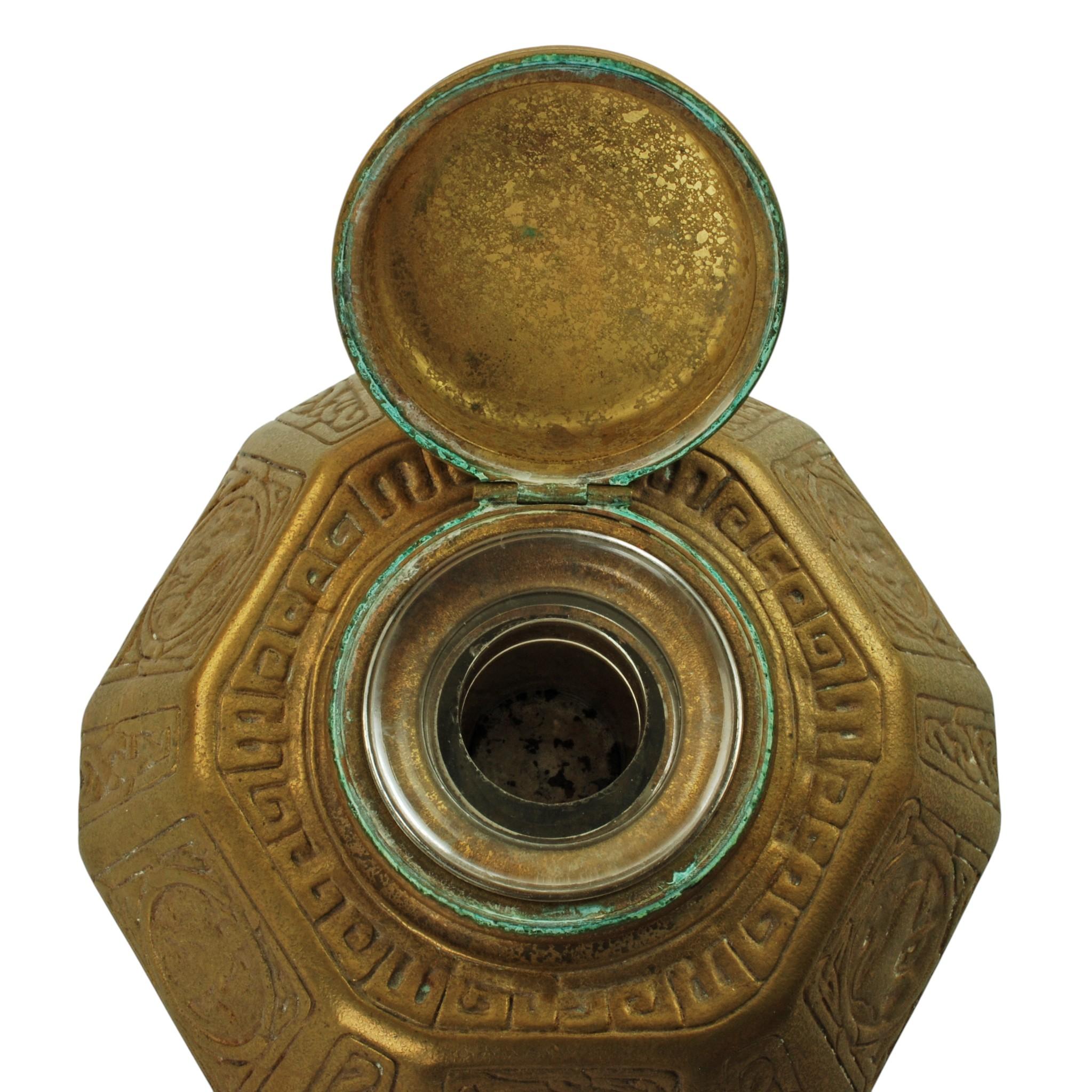 Antike Tiffany Studios Zodiac 6-teilige Bronze Doré Schreibtisch Set im Angebot 2