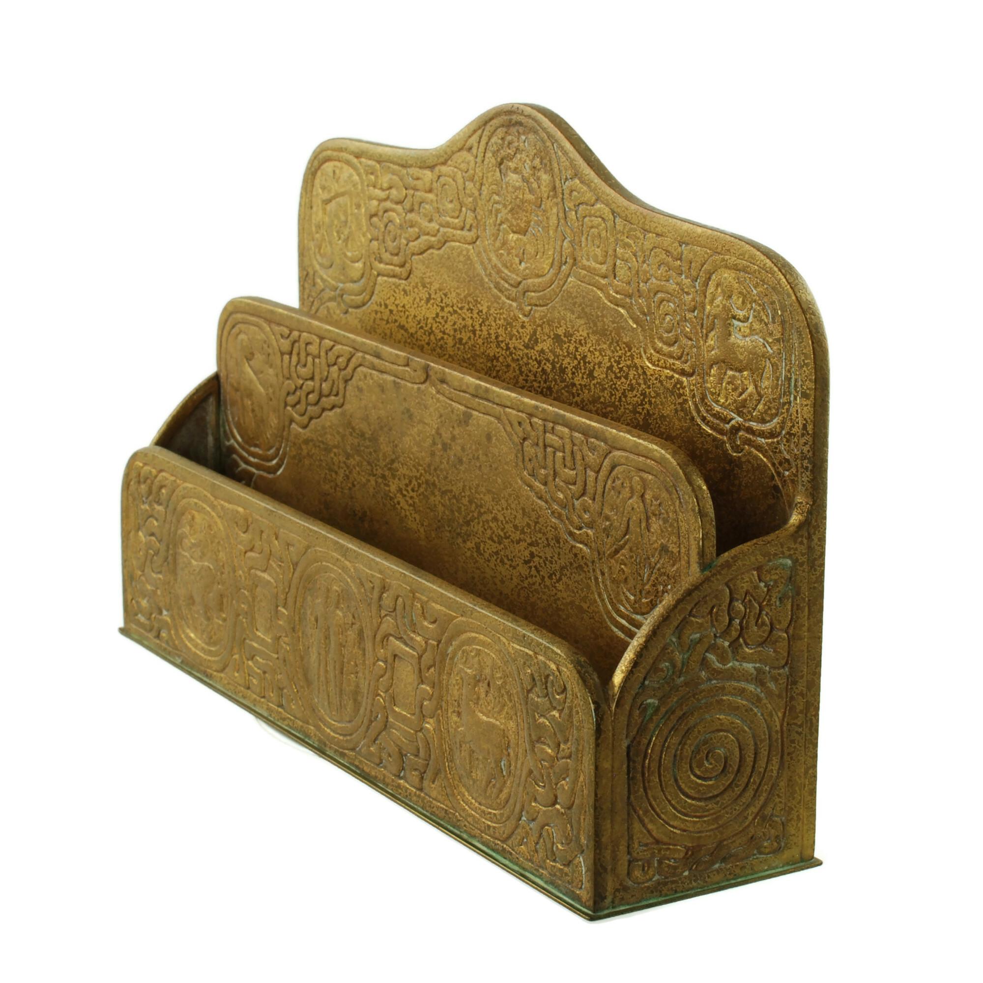 Antike Tiffany Studios Zodiac 6-teilige Bronze Doré Schreibtisch Set im Angebot 5