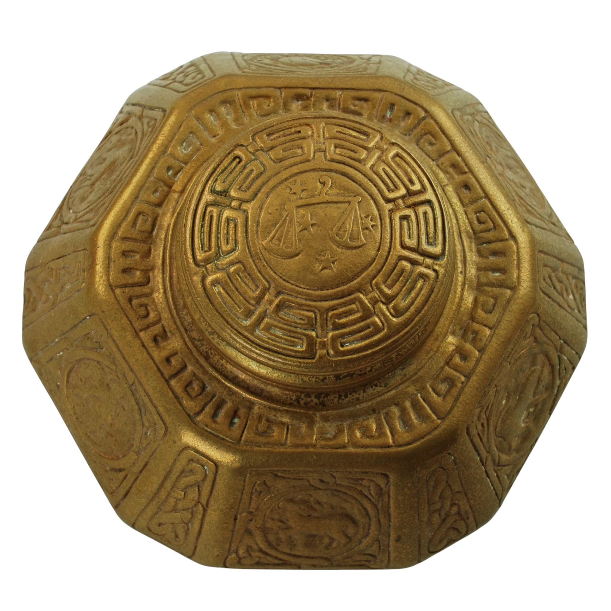 Antike Tiffany Studios Zodiac 6-teilige Bronze Doré Schreibtisch Set im Angebot 1