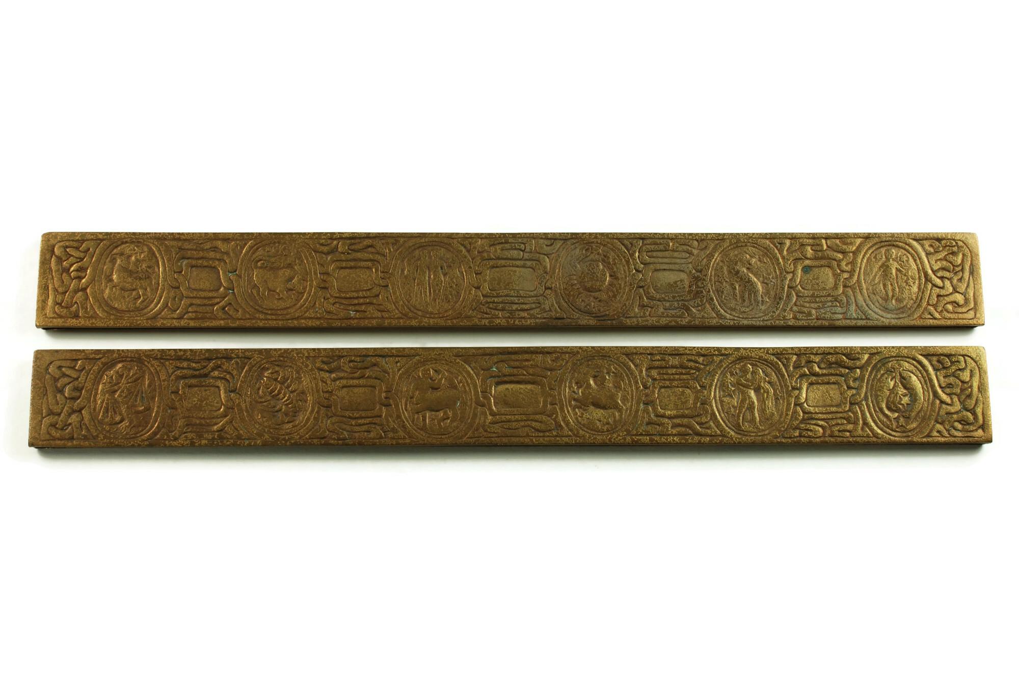 Antike Tiffany Studios Zodiac 6-teilige Bronze Doré Schreibtisch Set im Angebot 9