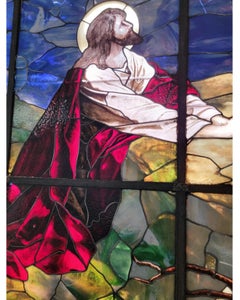 Antique Tiffany Style 2 Section Gethsemane Salvaged Chicago Church Stained Glass