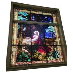 Antique Tiffany Style 2 Section Gethsemane Salvaged Chicago Church Stained Glass