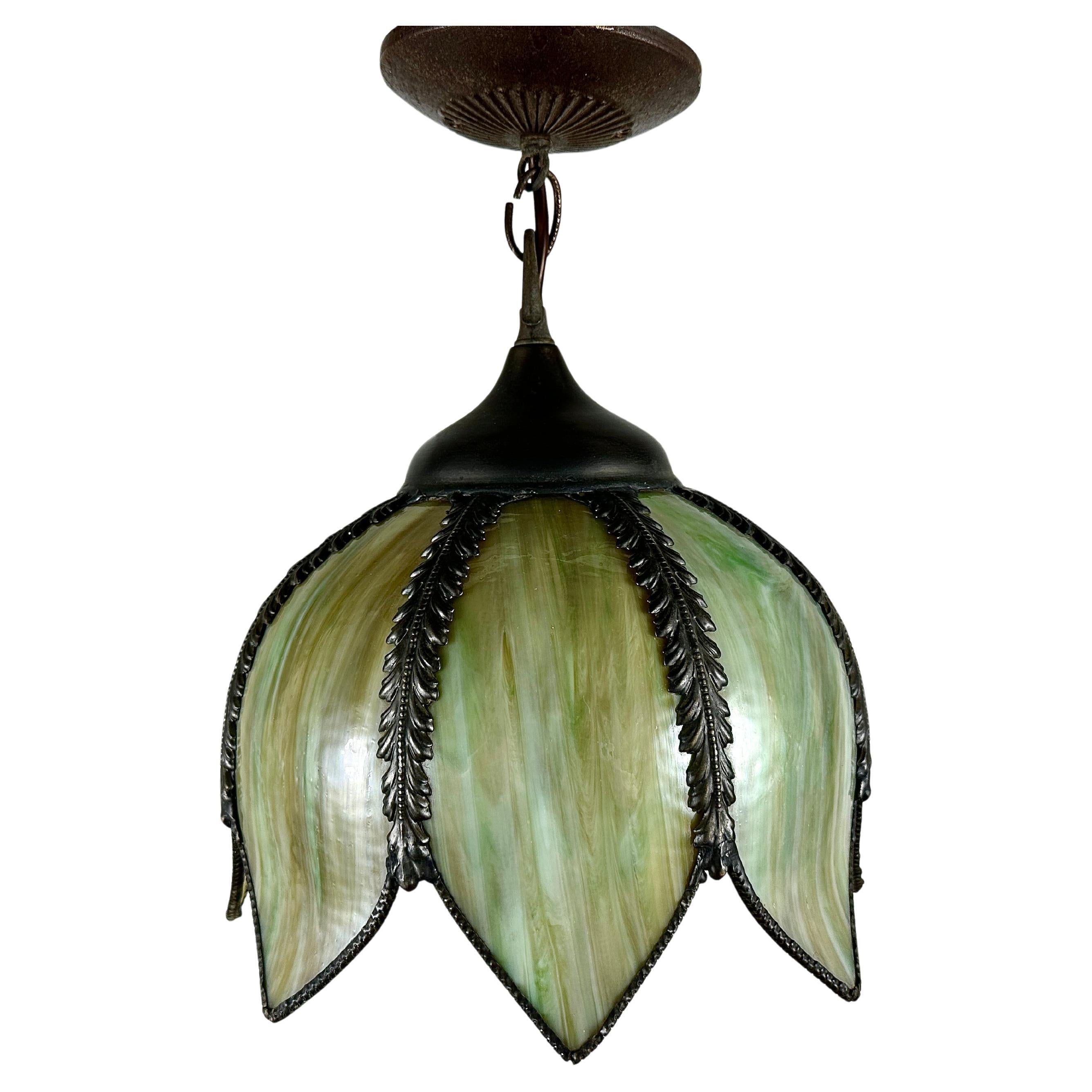 Antike Tiffany-Stil Decke Lampe Blume Knospe Kronleuchter, belgischen Art Deco im Angebot