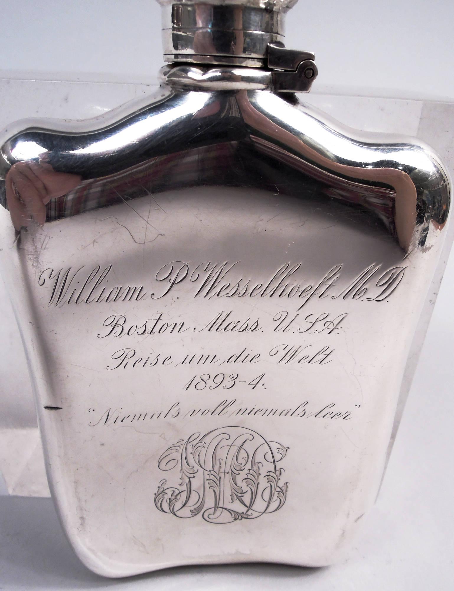 American Antique Tiffany Victorian Classical Sterling Silver Rugby Flask