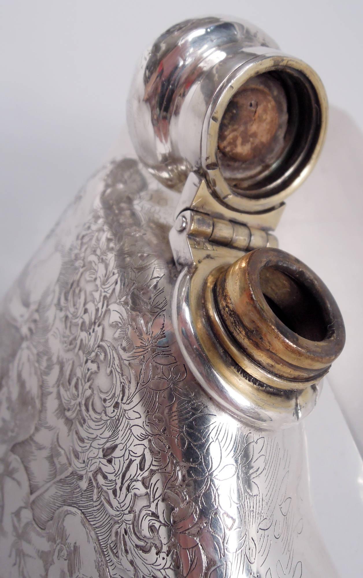 Antique Tiffany Victorian Classical Sterling Silver Rugby Flask In Good Condition In New York, NY