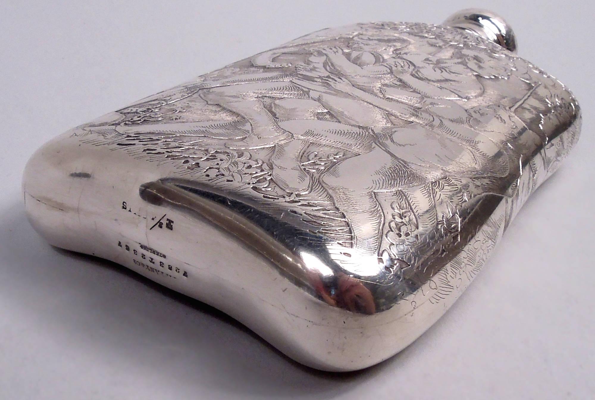 19th Century Antique Tiffany Victorian Classical Sterling Silver Rugby Flask