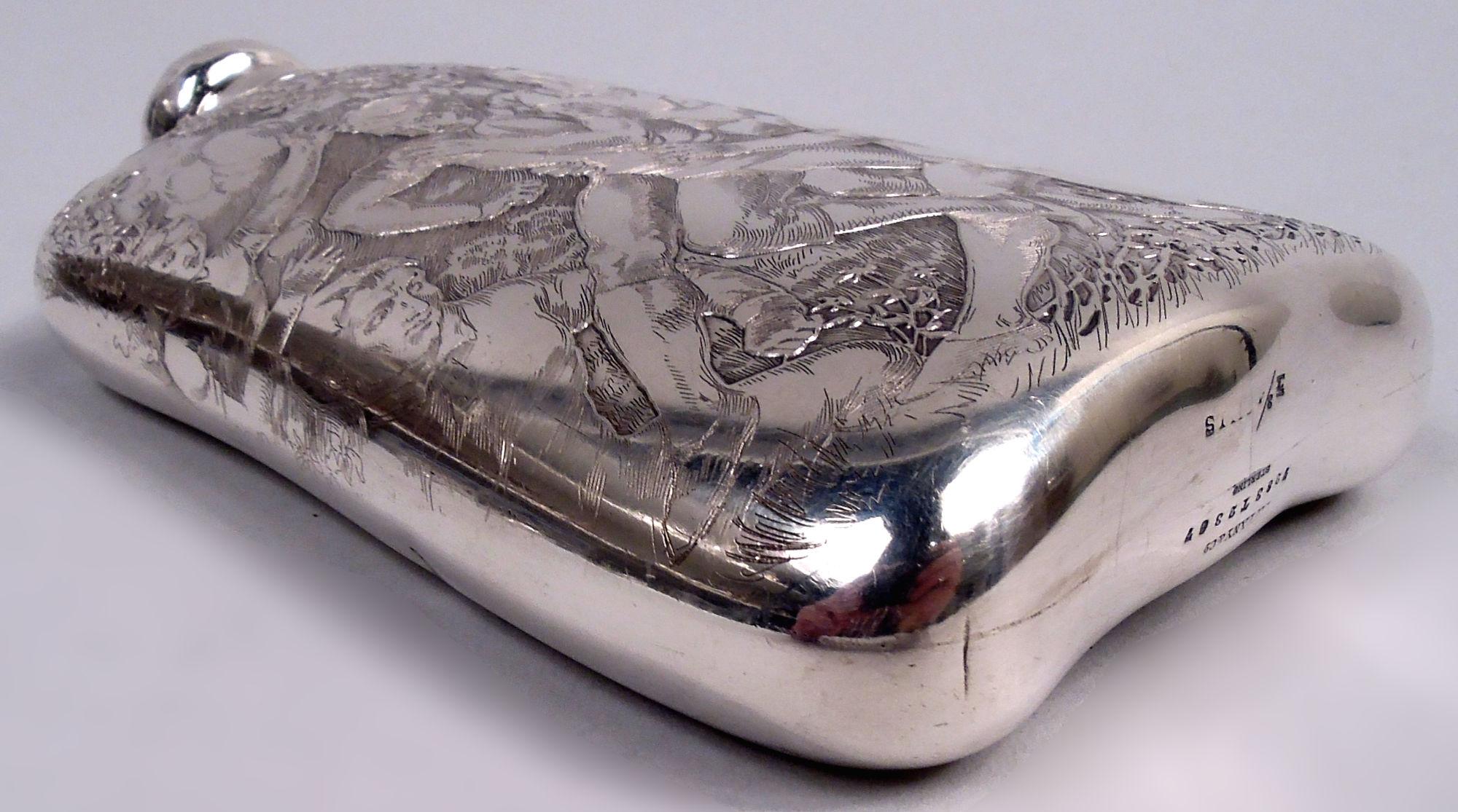 Antique Tiffany Victorian Classical Sterling Silver Rugby Flask 1
