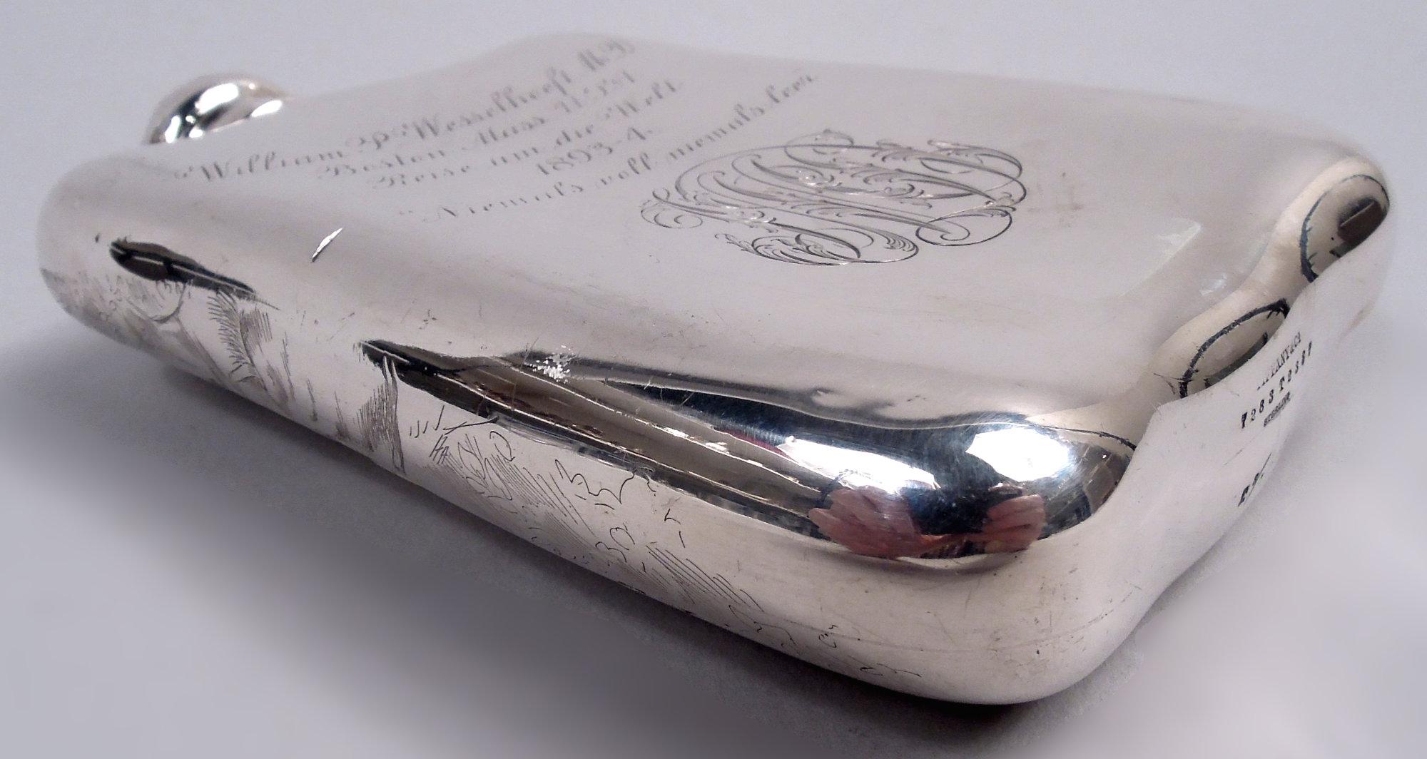 Antique Tiffany Victorian Classical Sterling Silver Rugby Flask 3