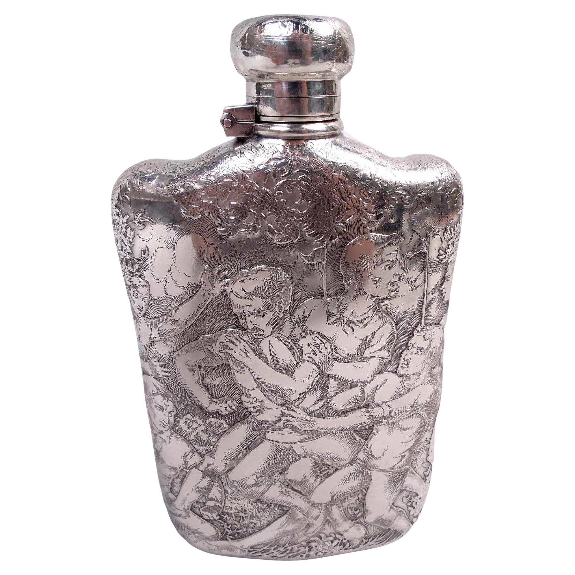 Antique Tiffany Victorian Classical Sterling Silver Rugby Flask