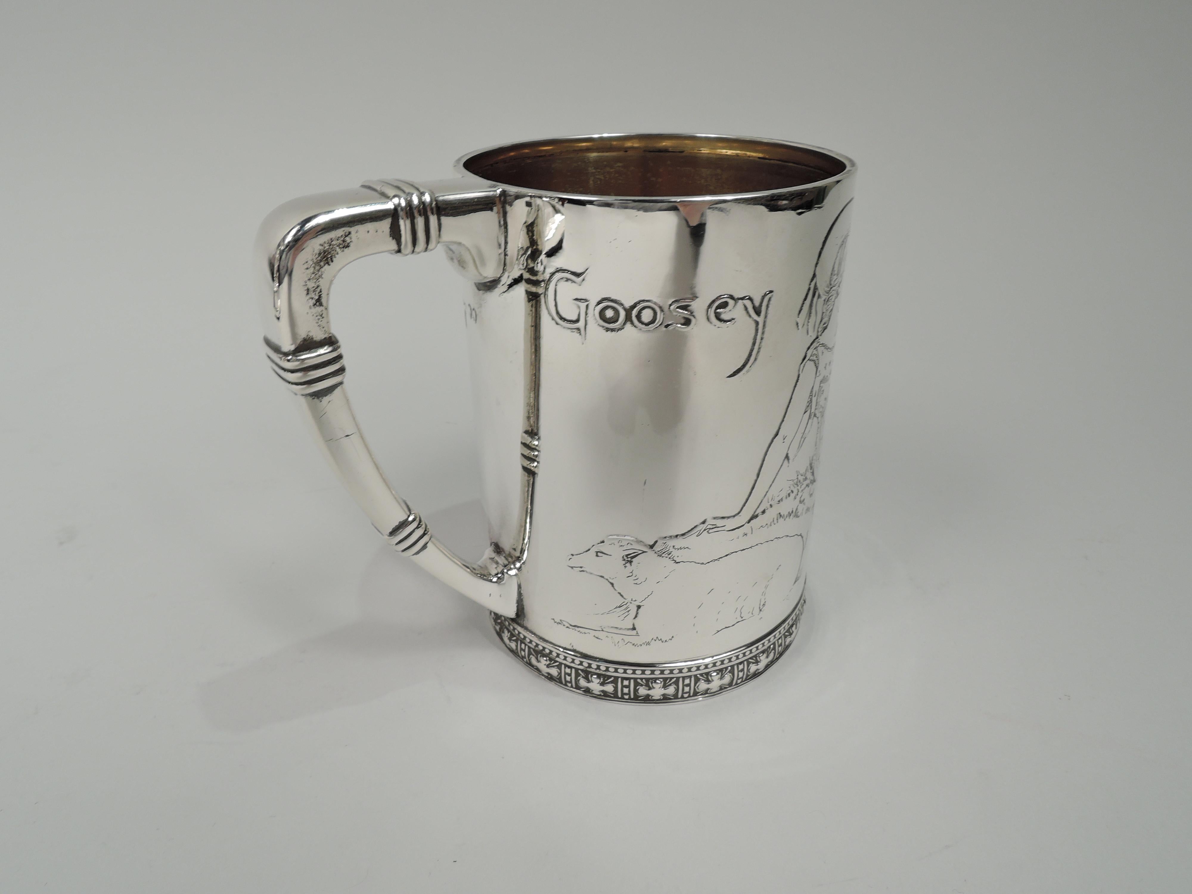 American Antique Tiffany Victorian Nursery Rhyme Goosey Gander Baby Cup For Sale