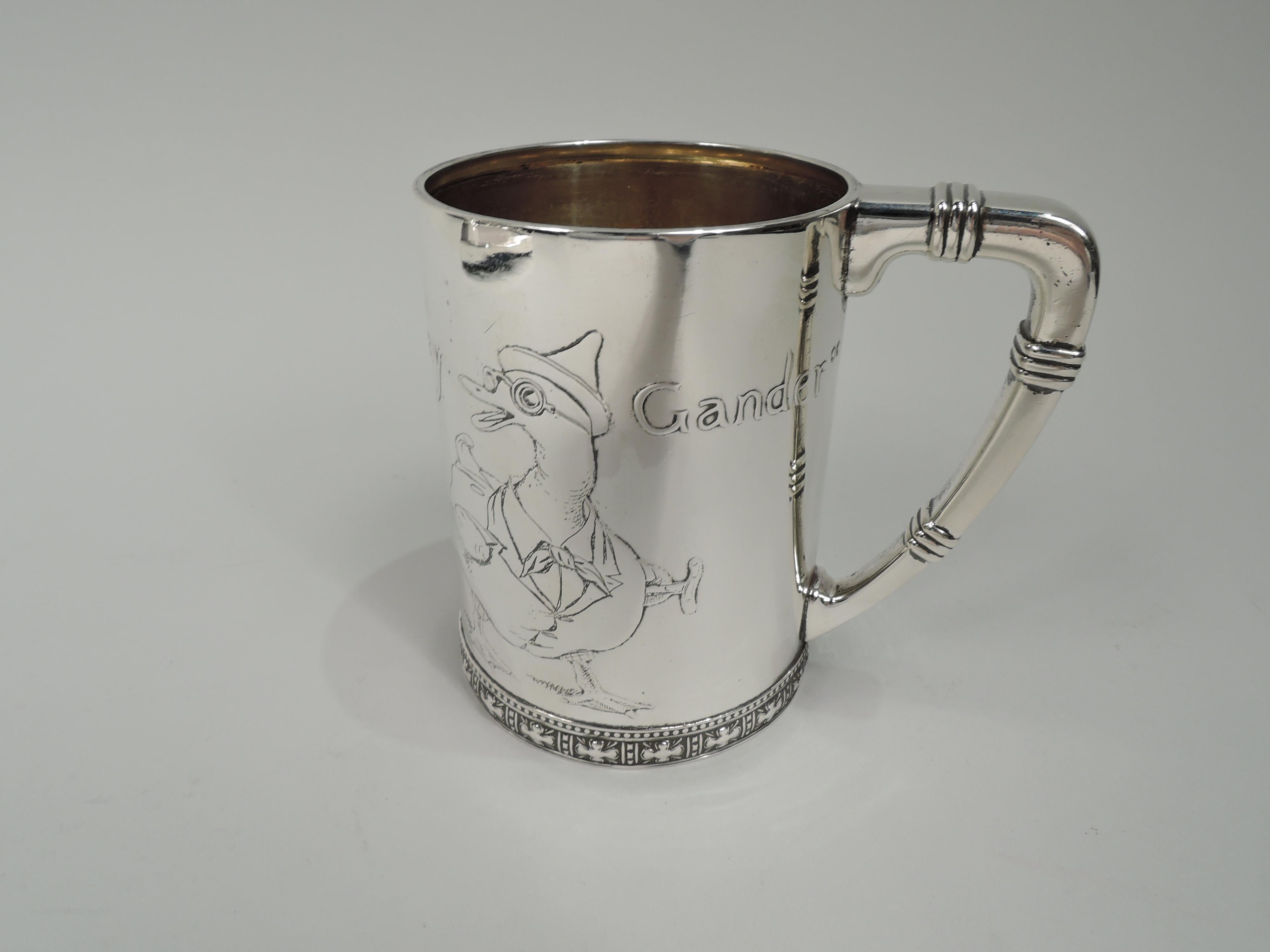 Antique Tiffany Victorian Nursery Rhyme Goosey Gander Baby Cup In Excellent Condition For Sale In New York, NY