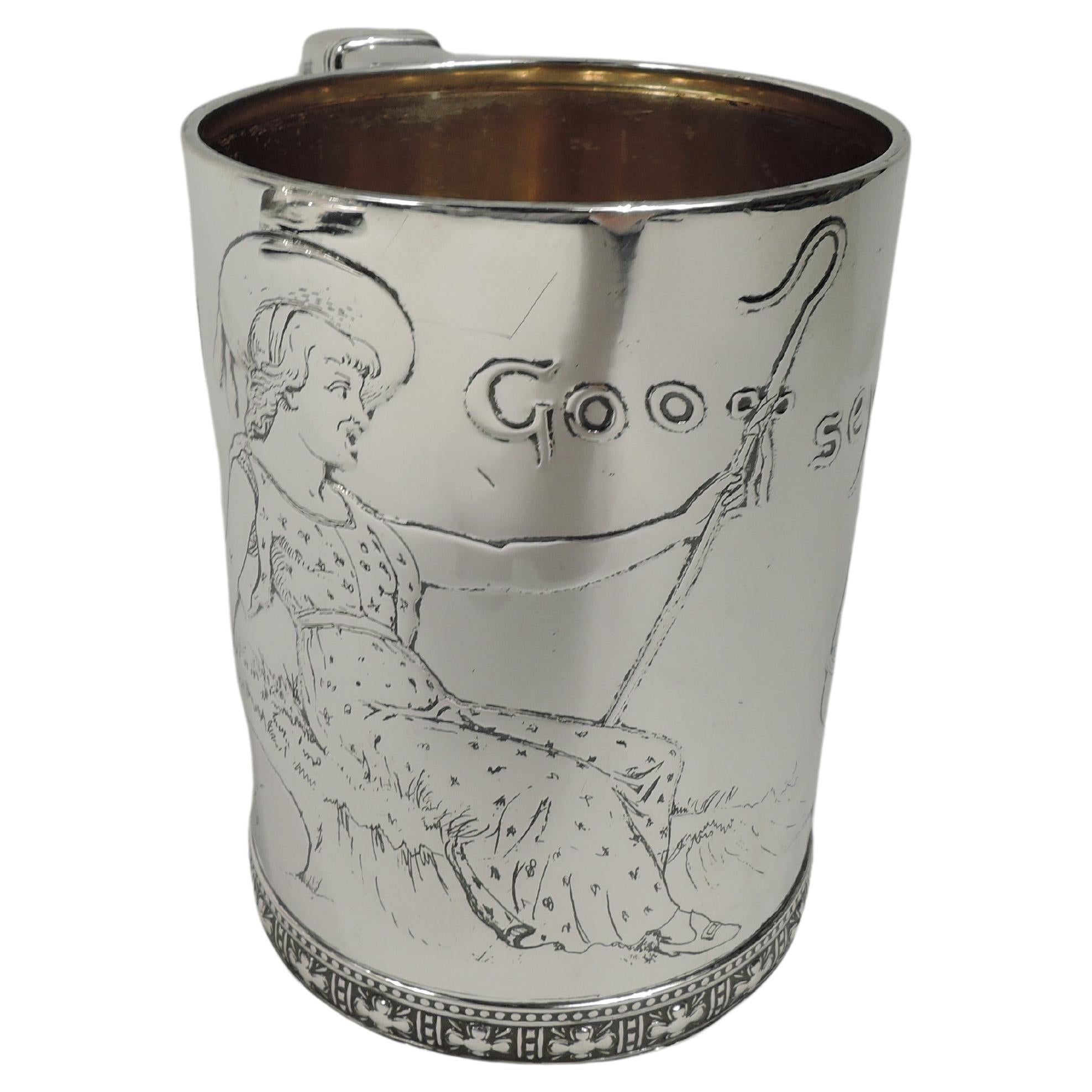 Taza de bebé antigua Tiffany Victorian Nursery Rhyme Goosey Gander