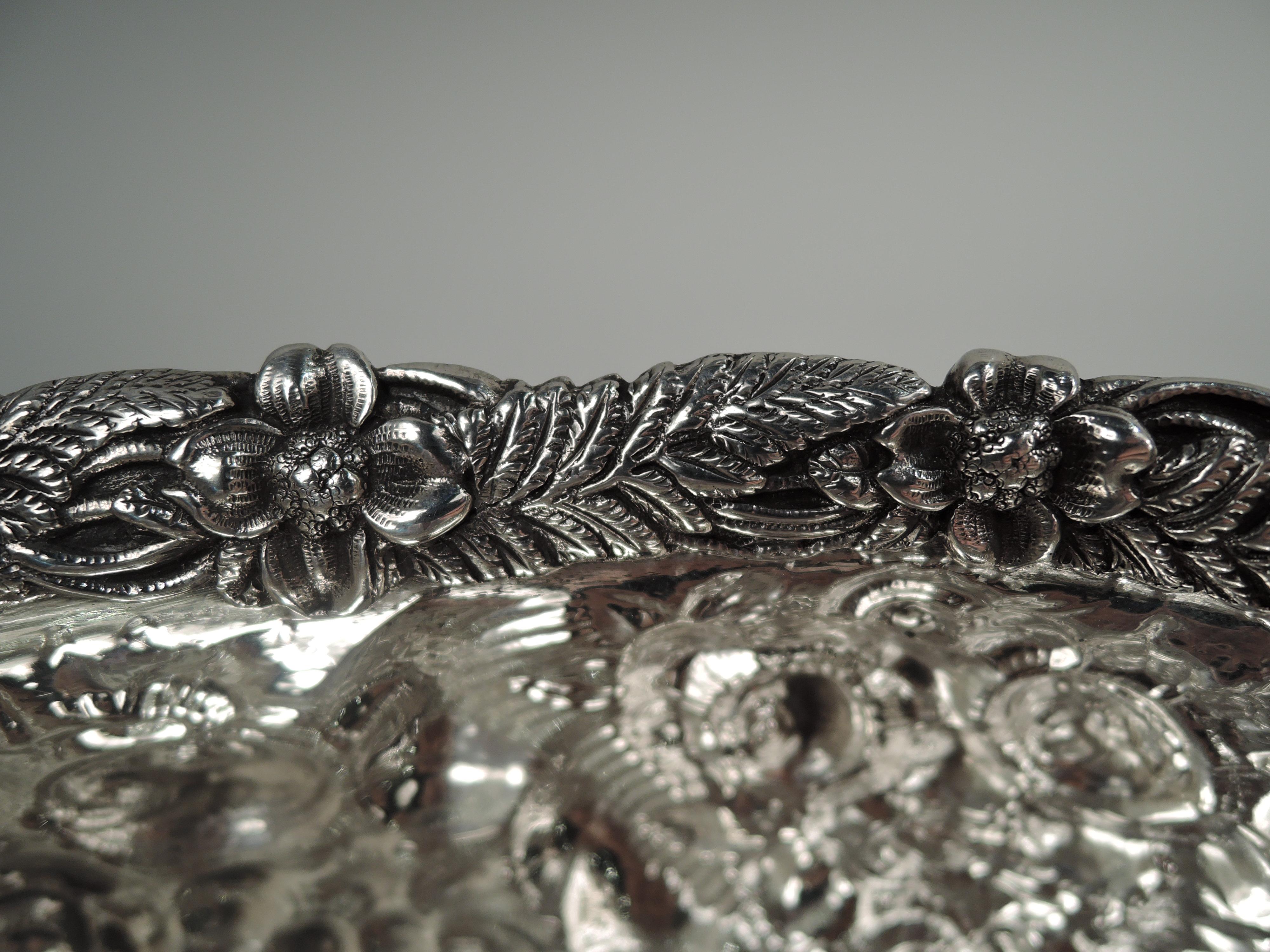 Repoussé Antique Tiffany Victorian Repousse Sterling Silver Bowl  For Sale