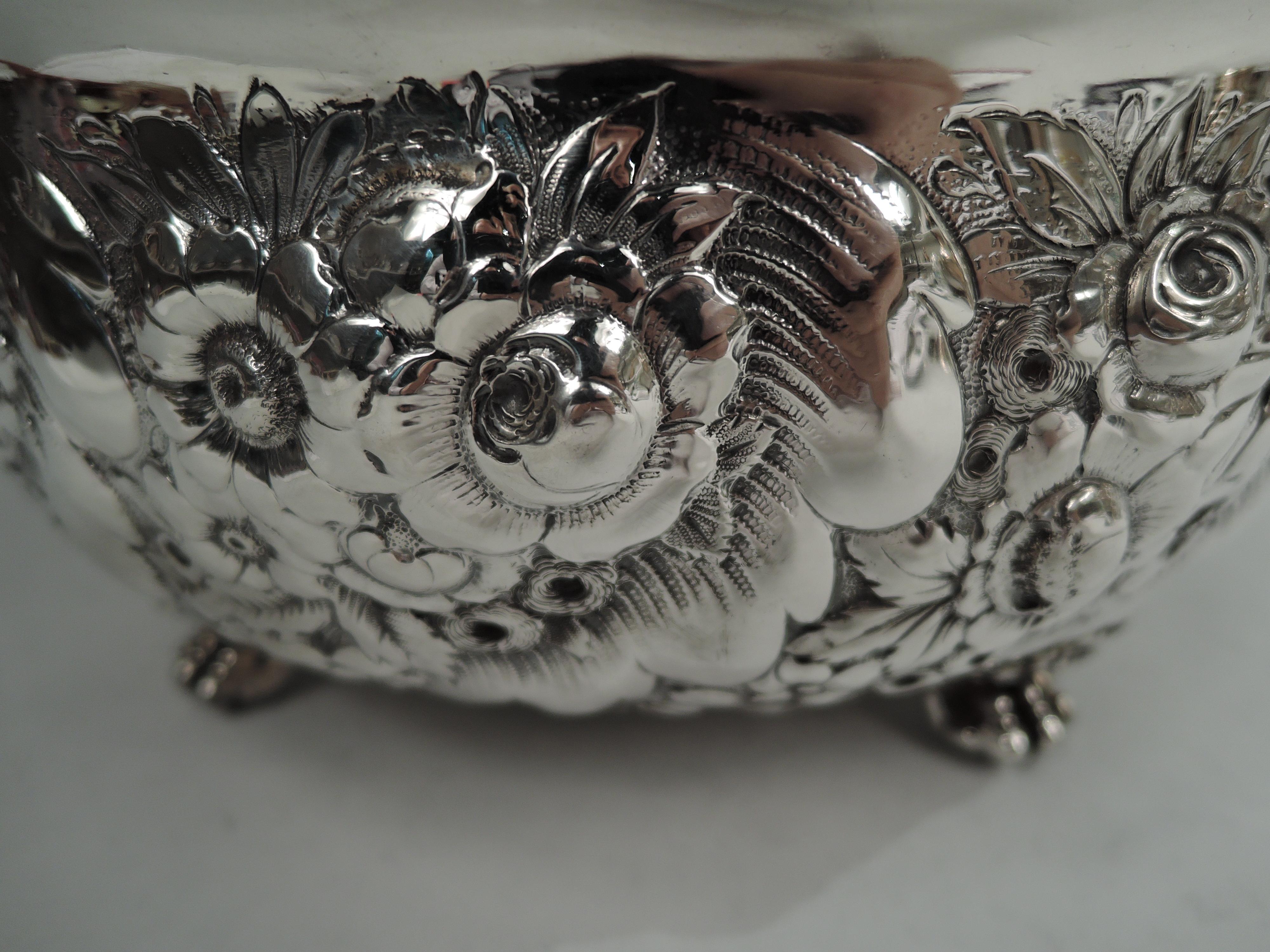 19th Century Antique Tiffany Victorian Repousse Sterling Silver Bowl  For Sale