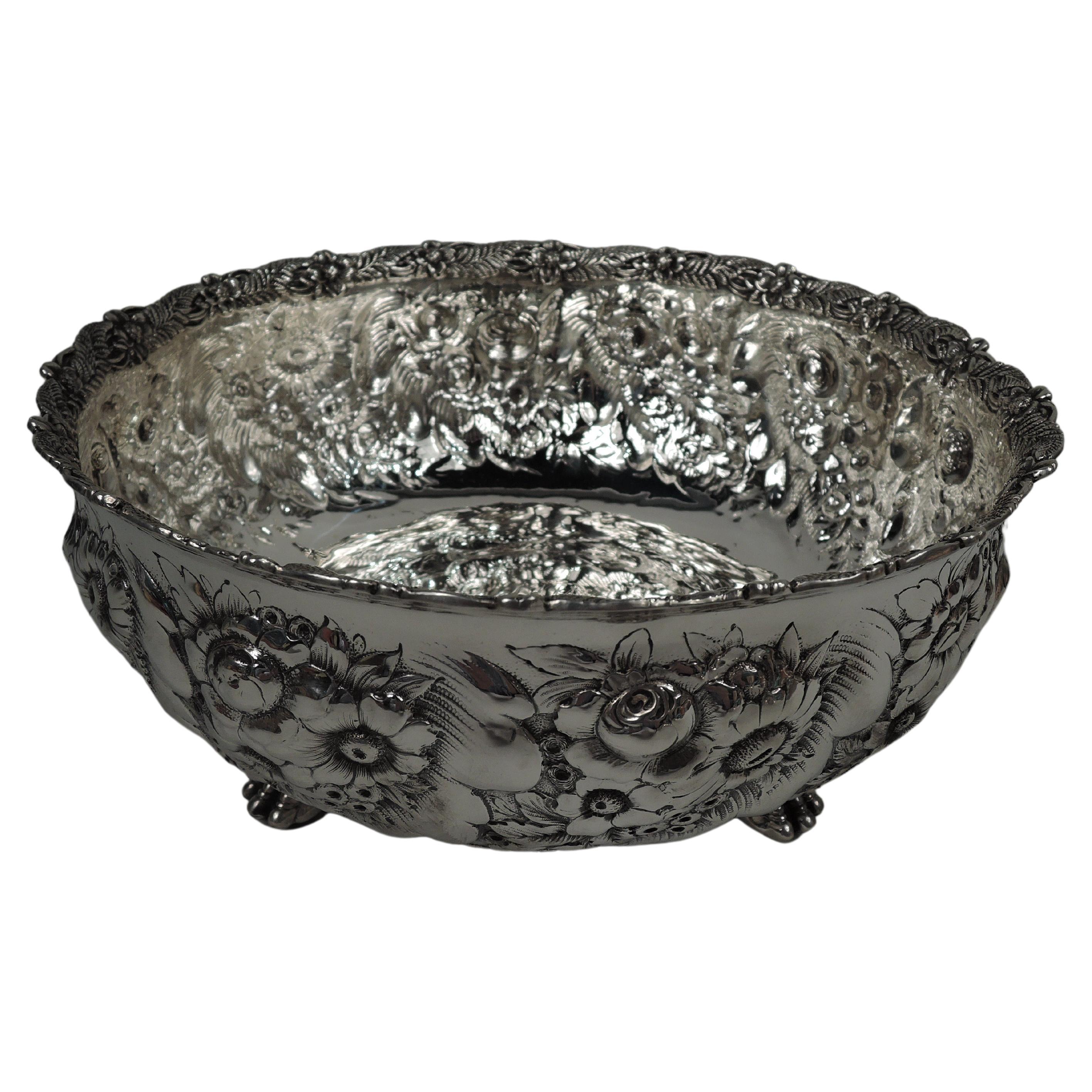Antique Tiffany Victorian Repousse Sterling Silver Bowl  For Sale