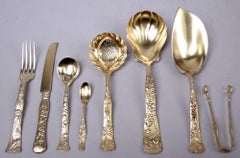 Juego de postre antiguo Tiffany Vine de plata de ley dorada de 52 piezas para 12