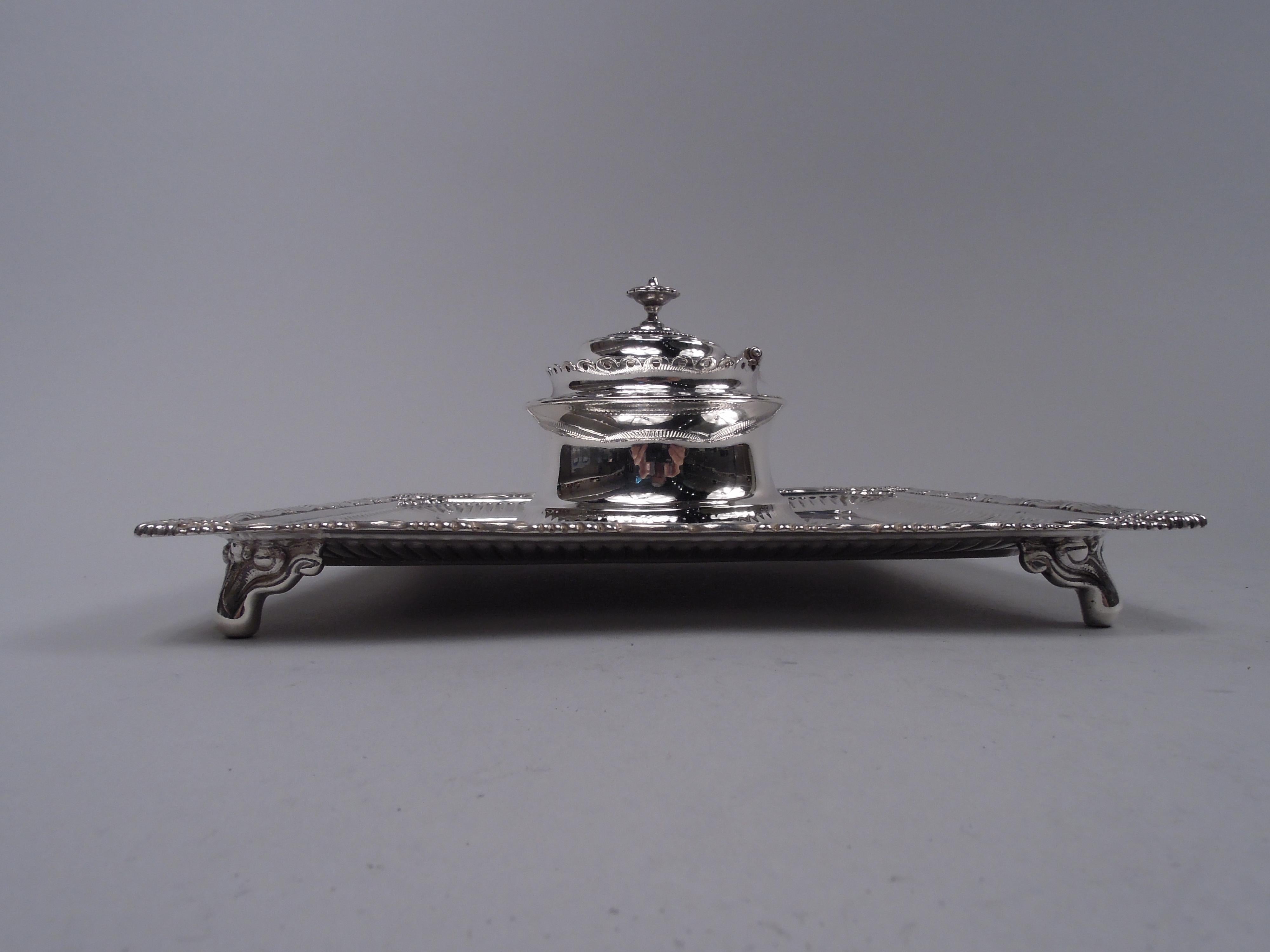 Victorian Antique Tiffany Wave Edge Sterling Silver Inkstand For Sale