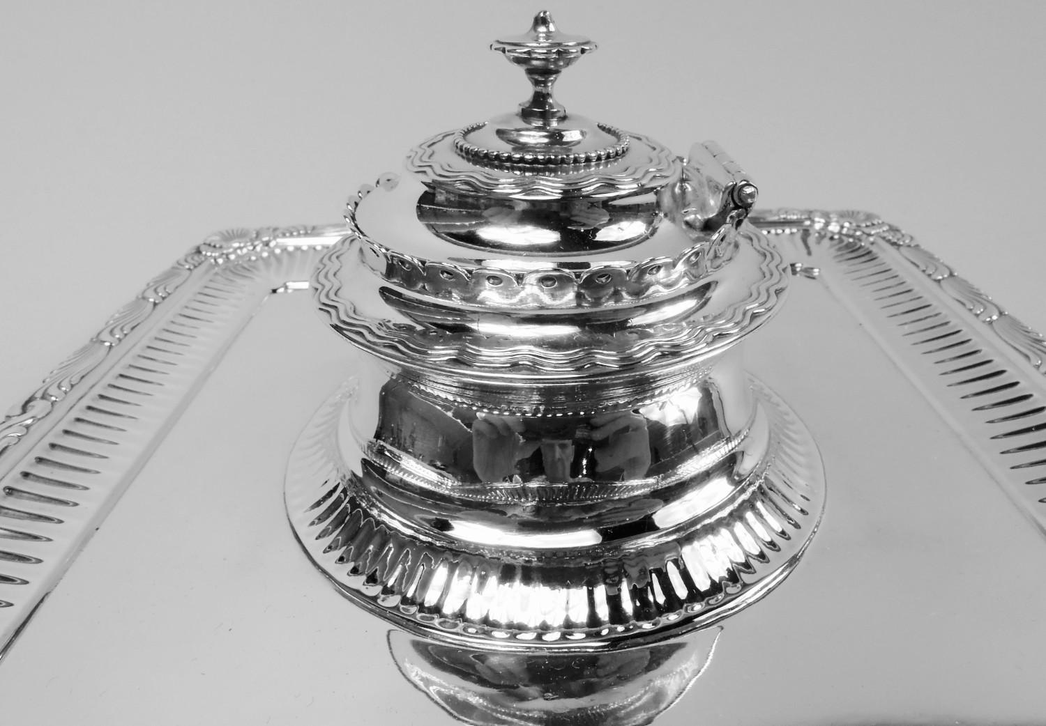 Appliqué Antique Tiffany Wave Edge Sterling Silver Inkstand For Sale