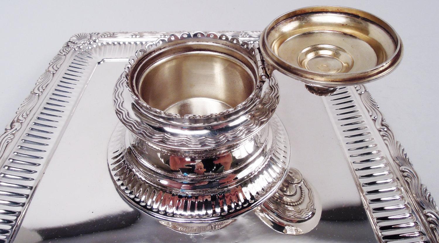 Antique Tiffany Wave Edge Sterling Silver Inkstand In Good Condition For Sale In New York, NY