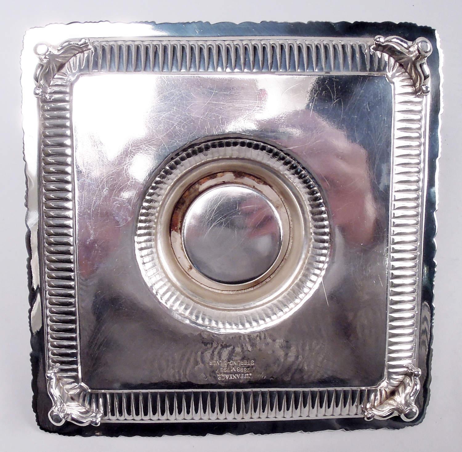 Antique Tiffany Wave Edge Sterling Silver Inkstand For Sale 2