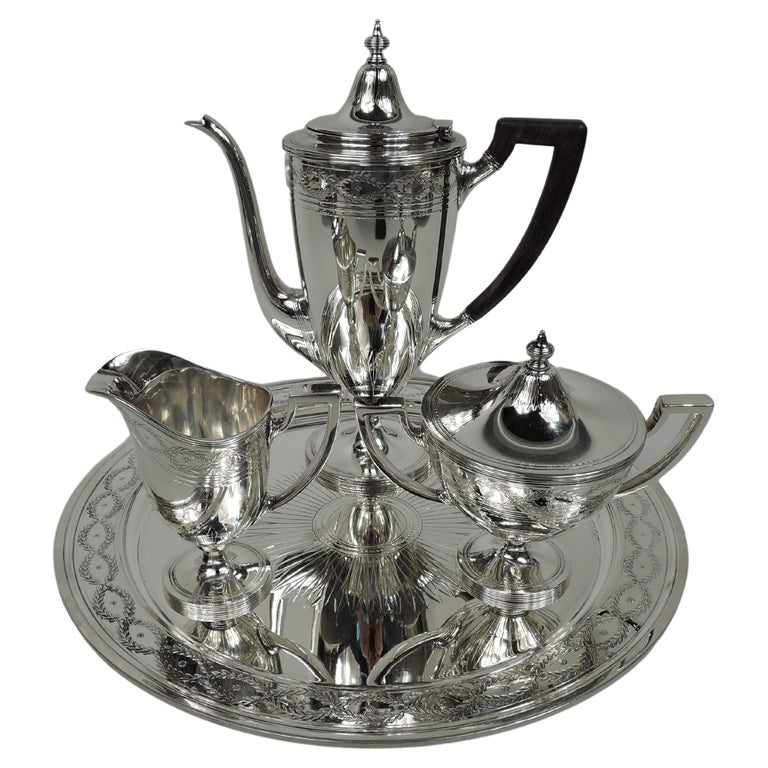 Antique Tiffany Winthrop Sterling Silver Coffee Set on Tray For Sale at