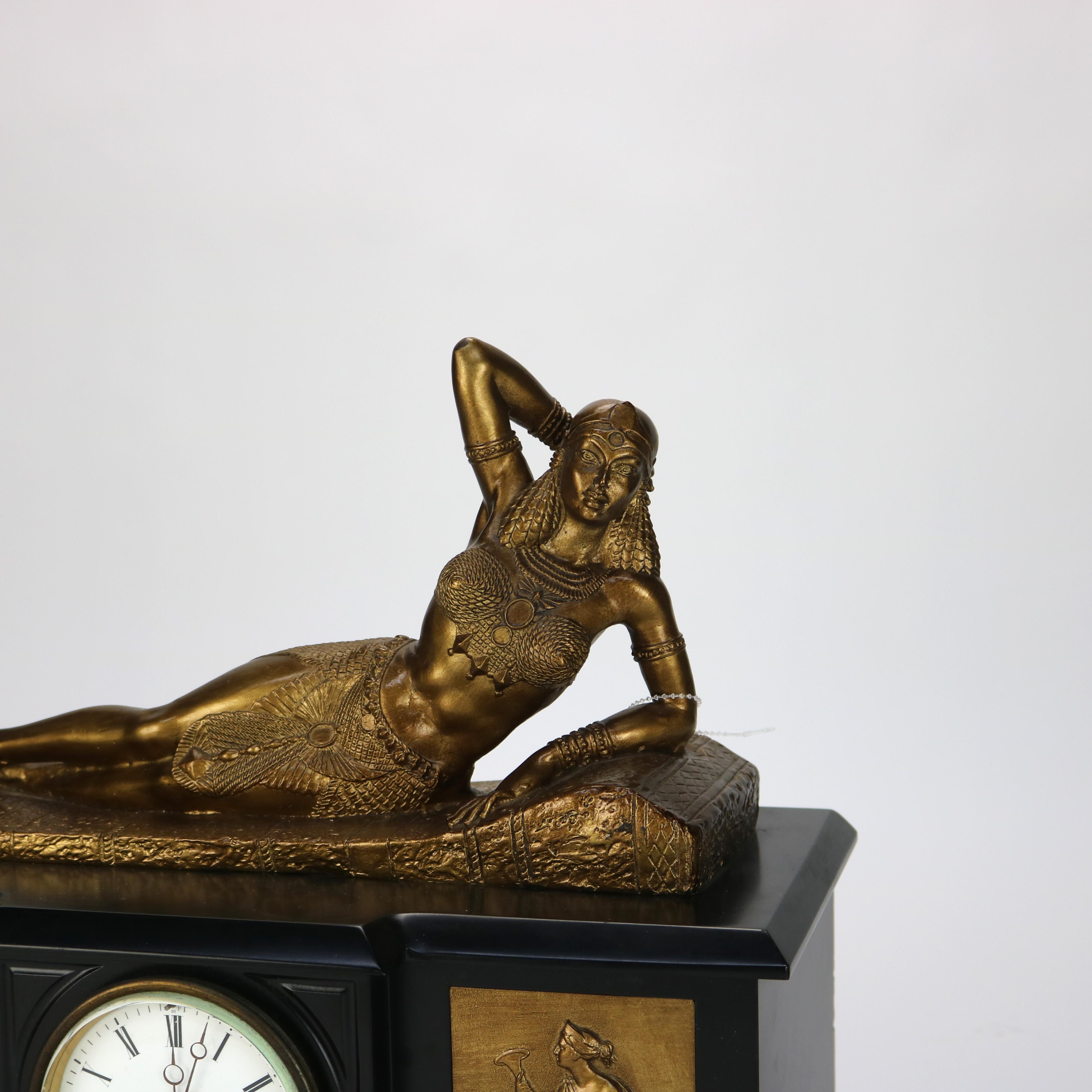 Antike figurale Kaminuhr von Tiffany, Young & Ellis im ägyptischen Revival-Stil, um 1890 3