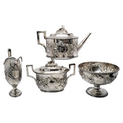 Antique Tiffany Young & Ellis Sterling Silver 4pc Tea Set with Monogram