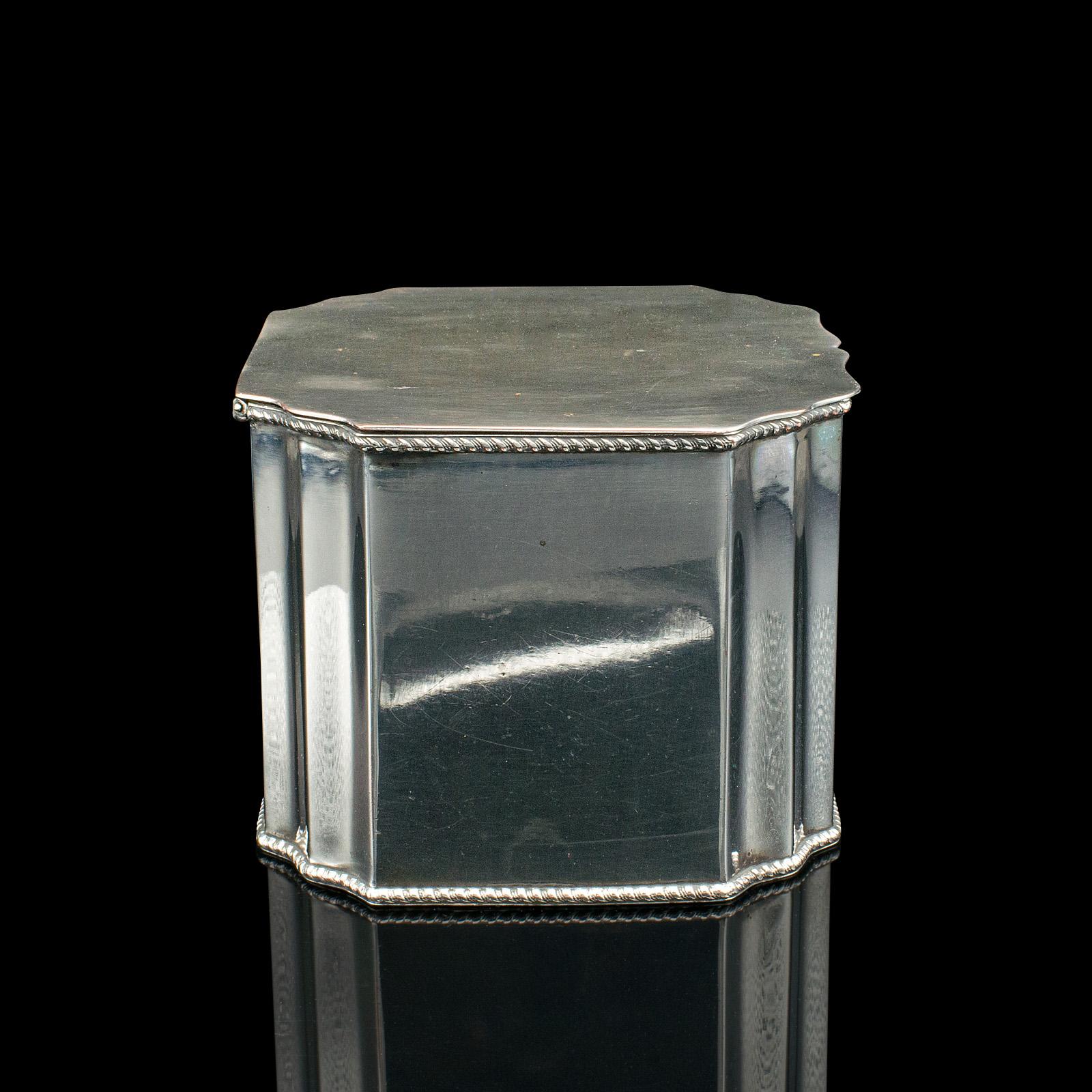 20th Century Antique Tiffin Box, English, Silver Plated, Tea Caddy, Edwardian, Circa 1910 For Sale