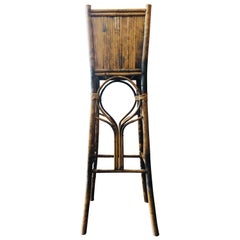 Vintage Tiger Bamboo and Rattan Tall Plant Stand Jardinière