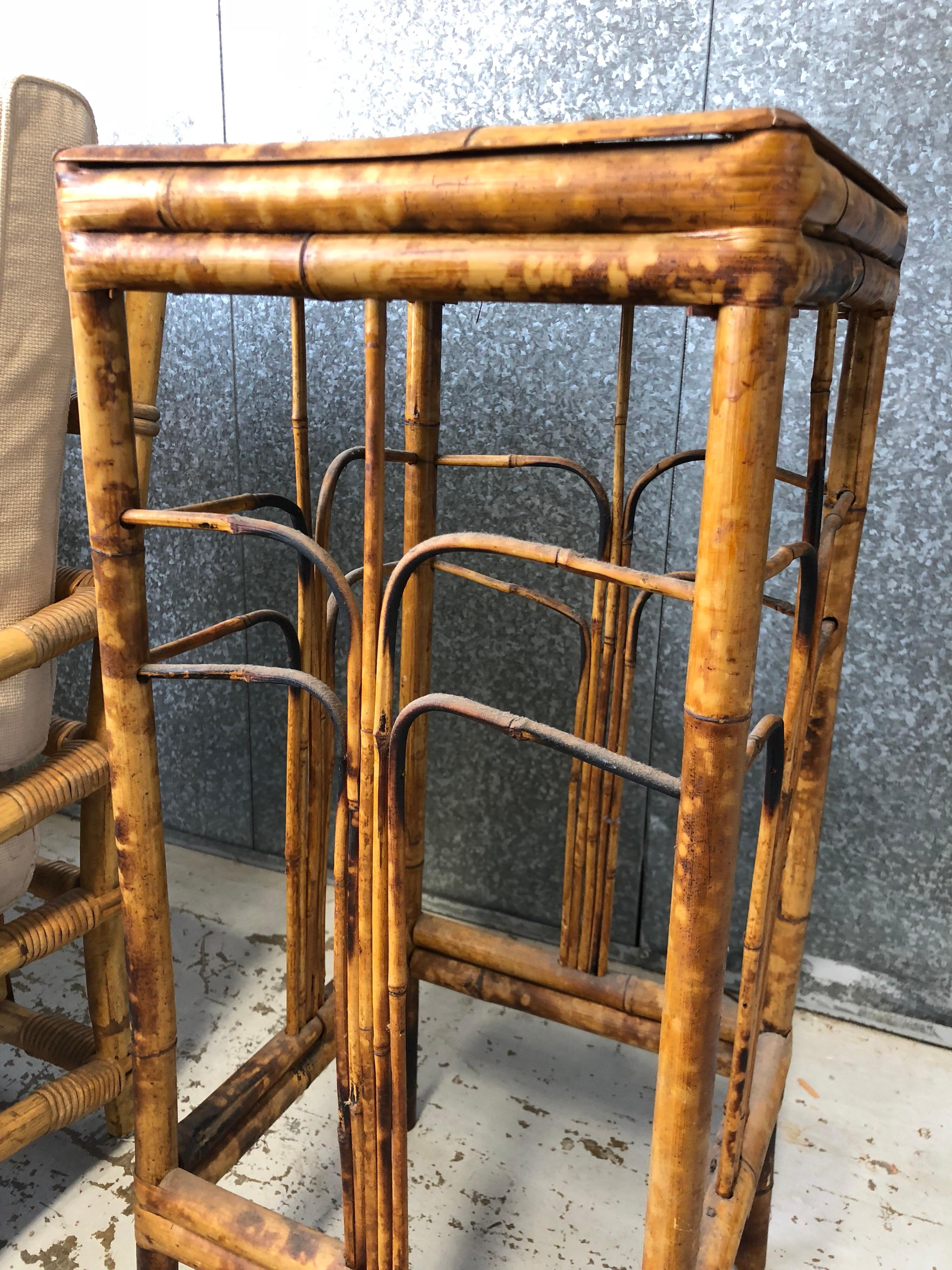Antique Tiger Bamboo Plant Stand or Occasional Table For Sale at
