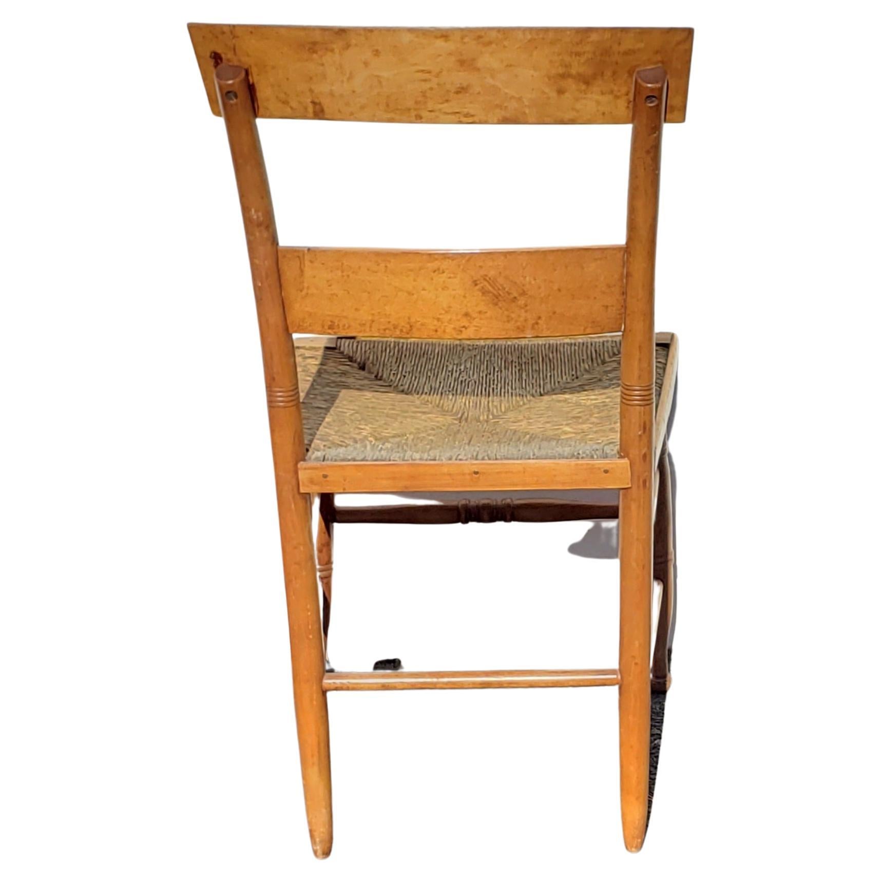 American Antique Tiger Maple Bentwood Slat Back with Rush Seat Dining Chairs, circa 1860s