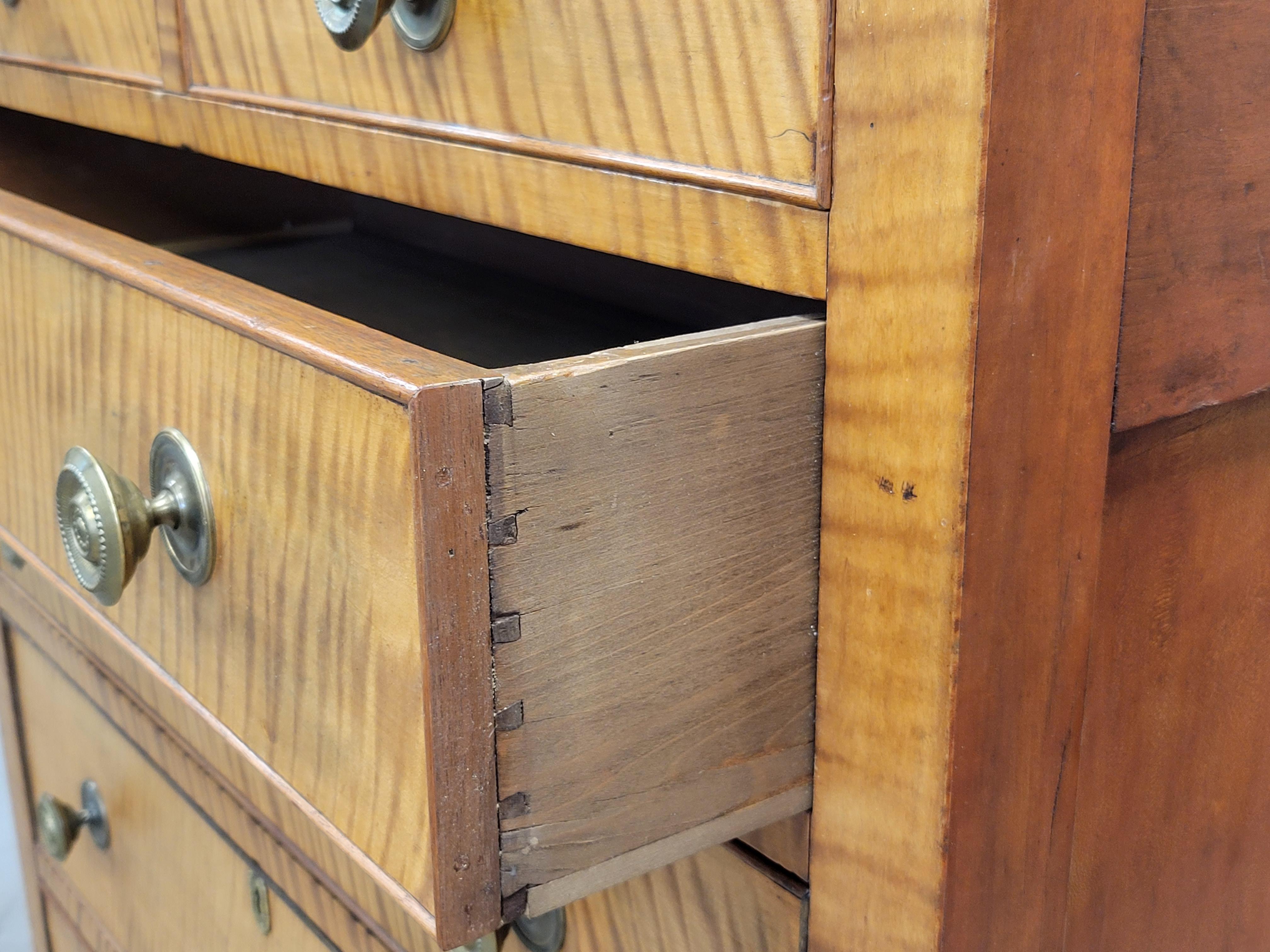 American Antique Tiger Maple Dresser With Original Brass Hardware