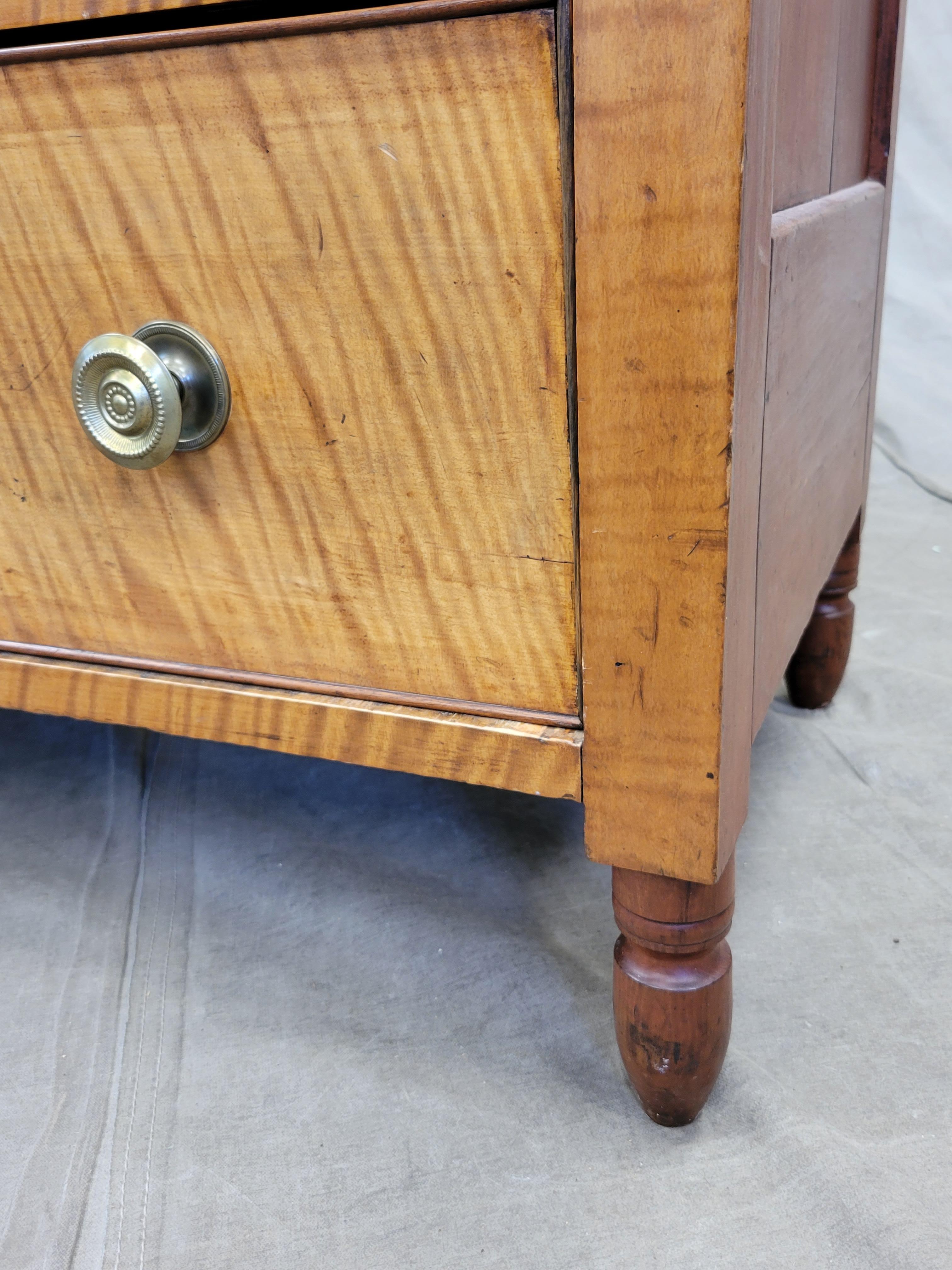 19th Century Antique Tiger Maple Dresser With Original Brass Hardware