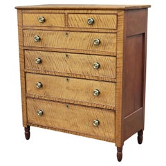 Antique Tiger Maple Dresser With Original Brass Hardware