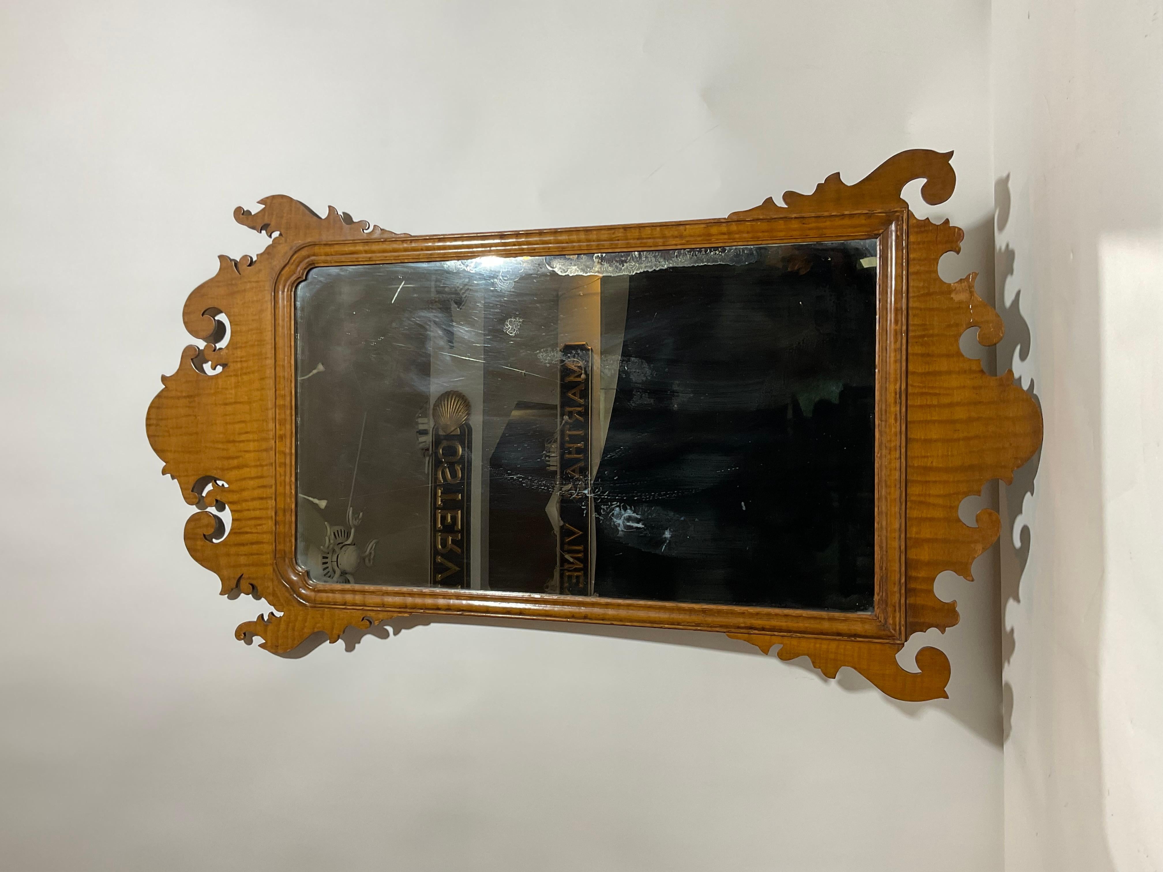 North American Antique Tiger Maple Mirror For Sale