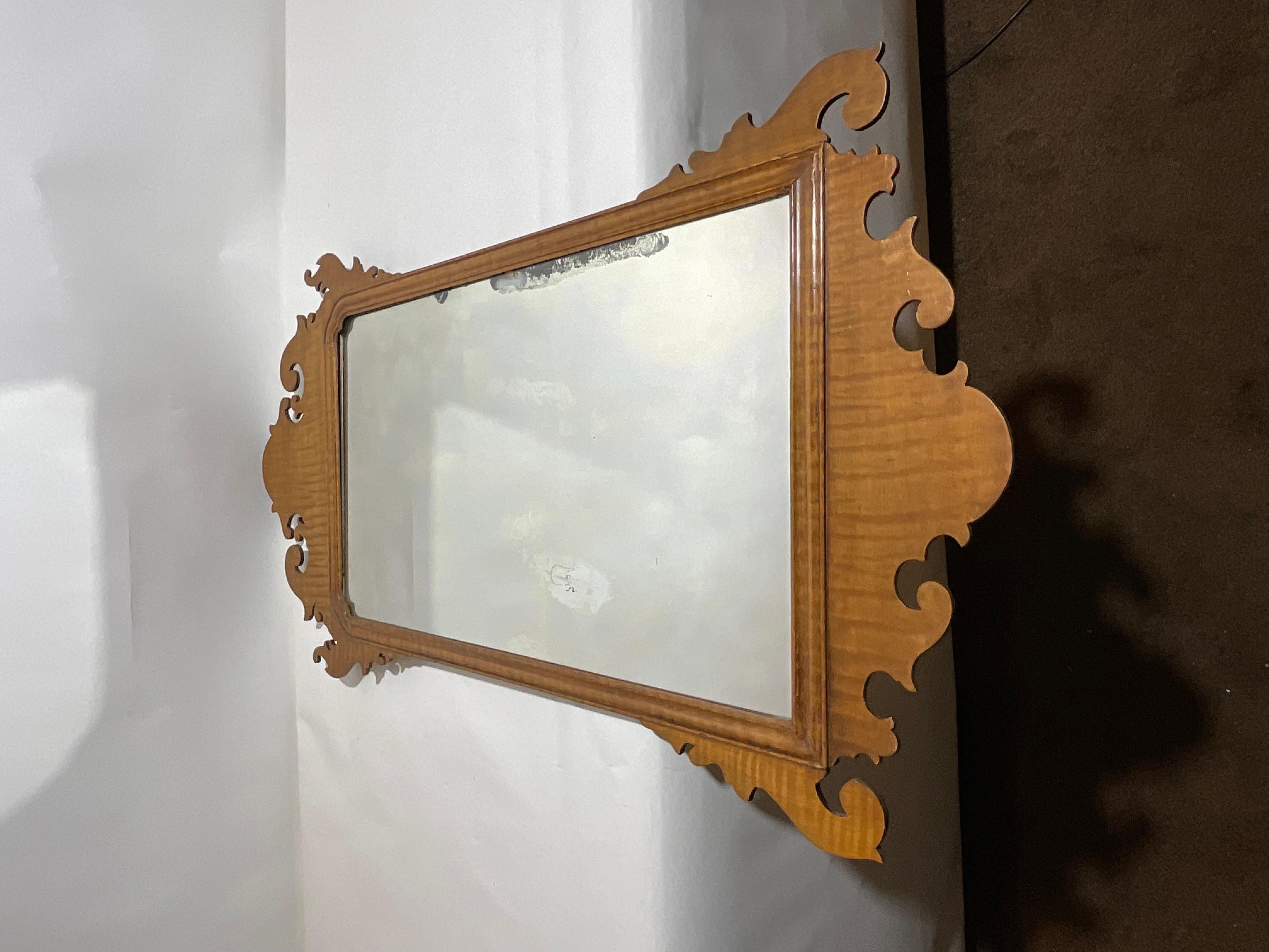 Antique Tiger Maple Mirror In Good Condition For Sale In Norwell, MA