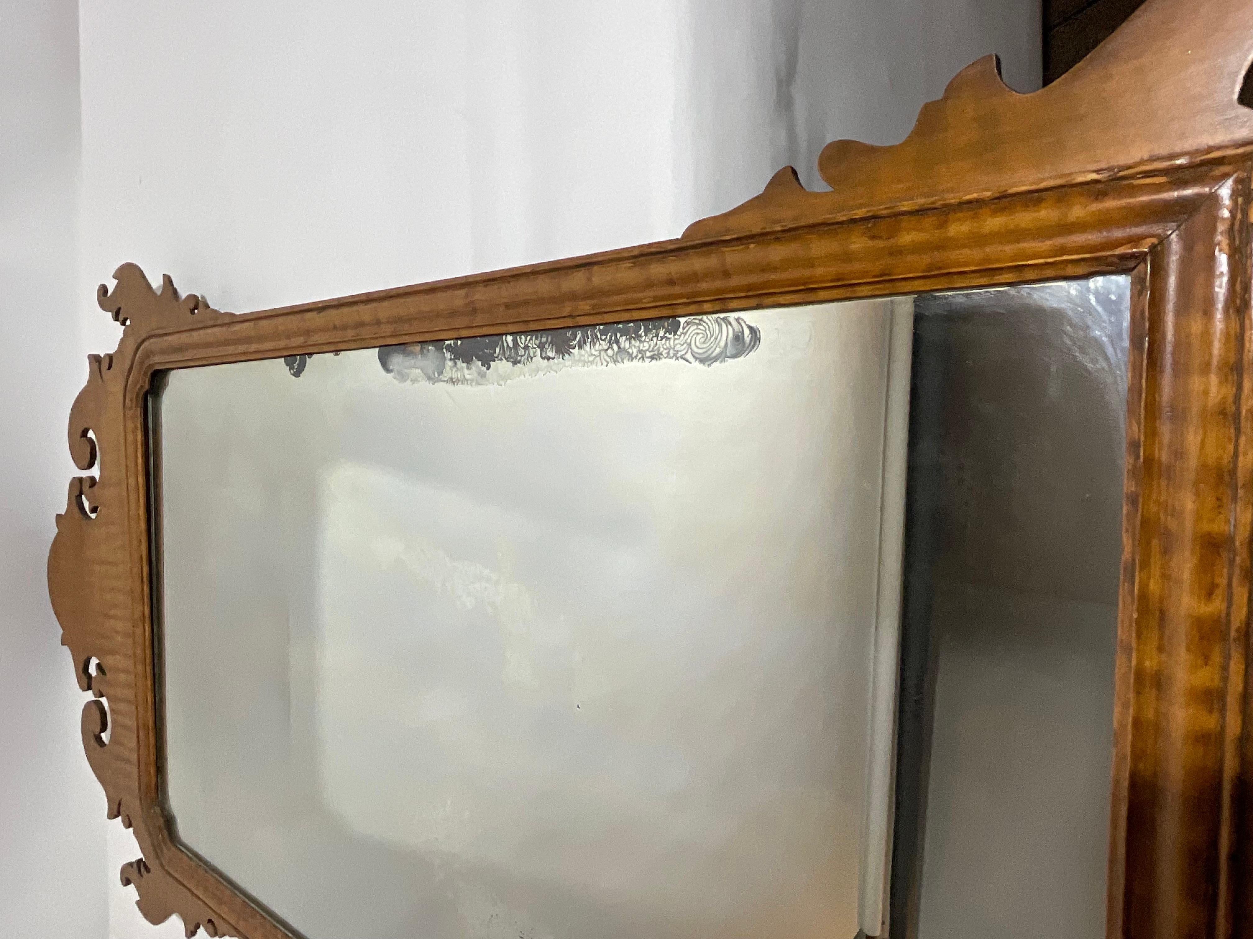 Early 20th Century Antique Tiger Maple Mirror For Sale
