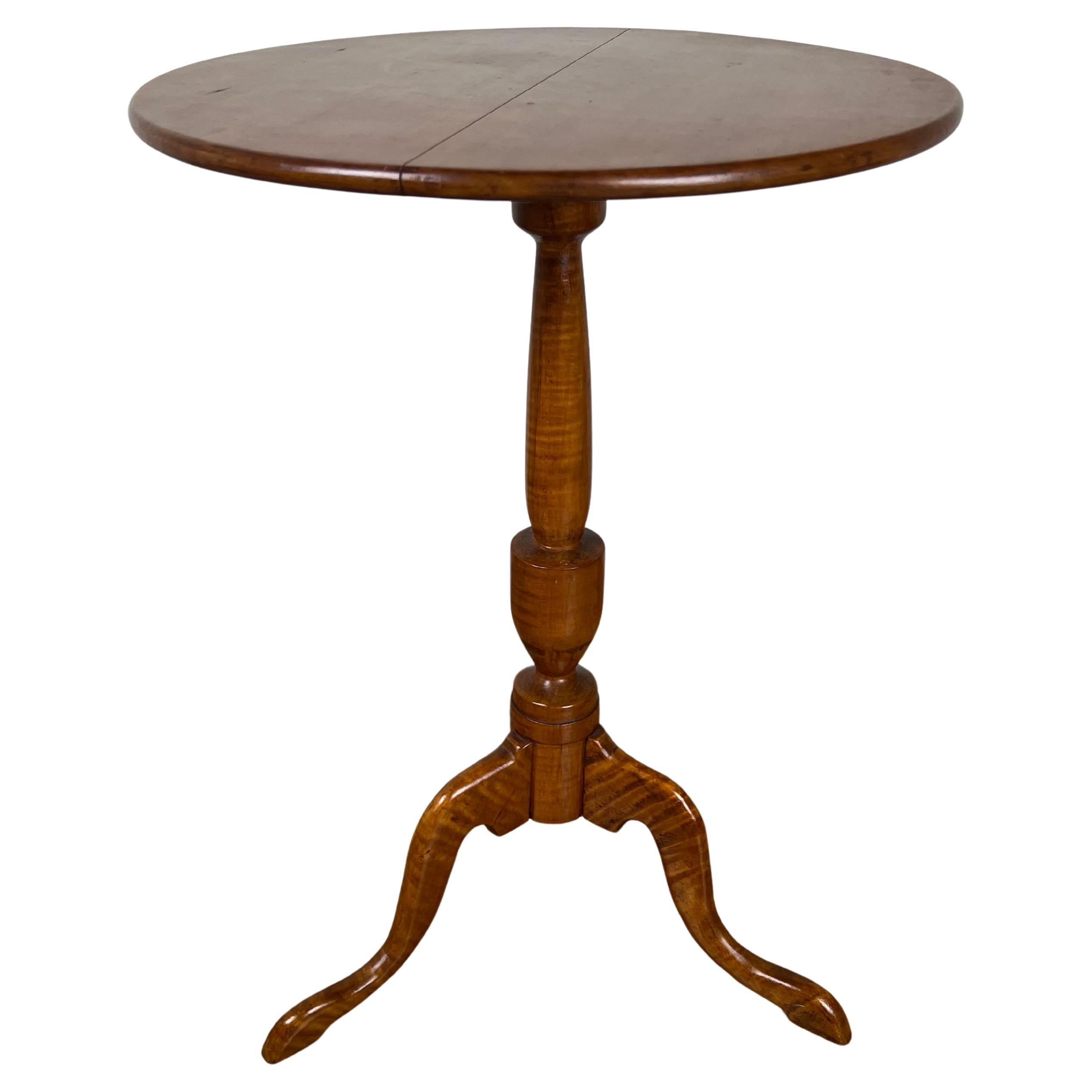 Antique Tiger Maple Queen Anne Style Candle Stand c. Mid 19th Century