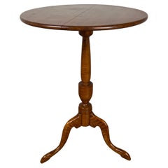 Antique Tiger Maple Queen Anne Style Candle Stand c. Mid 19th Century