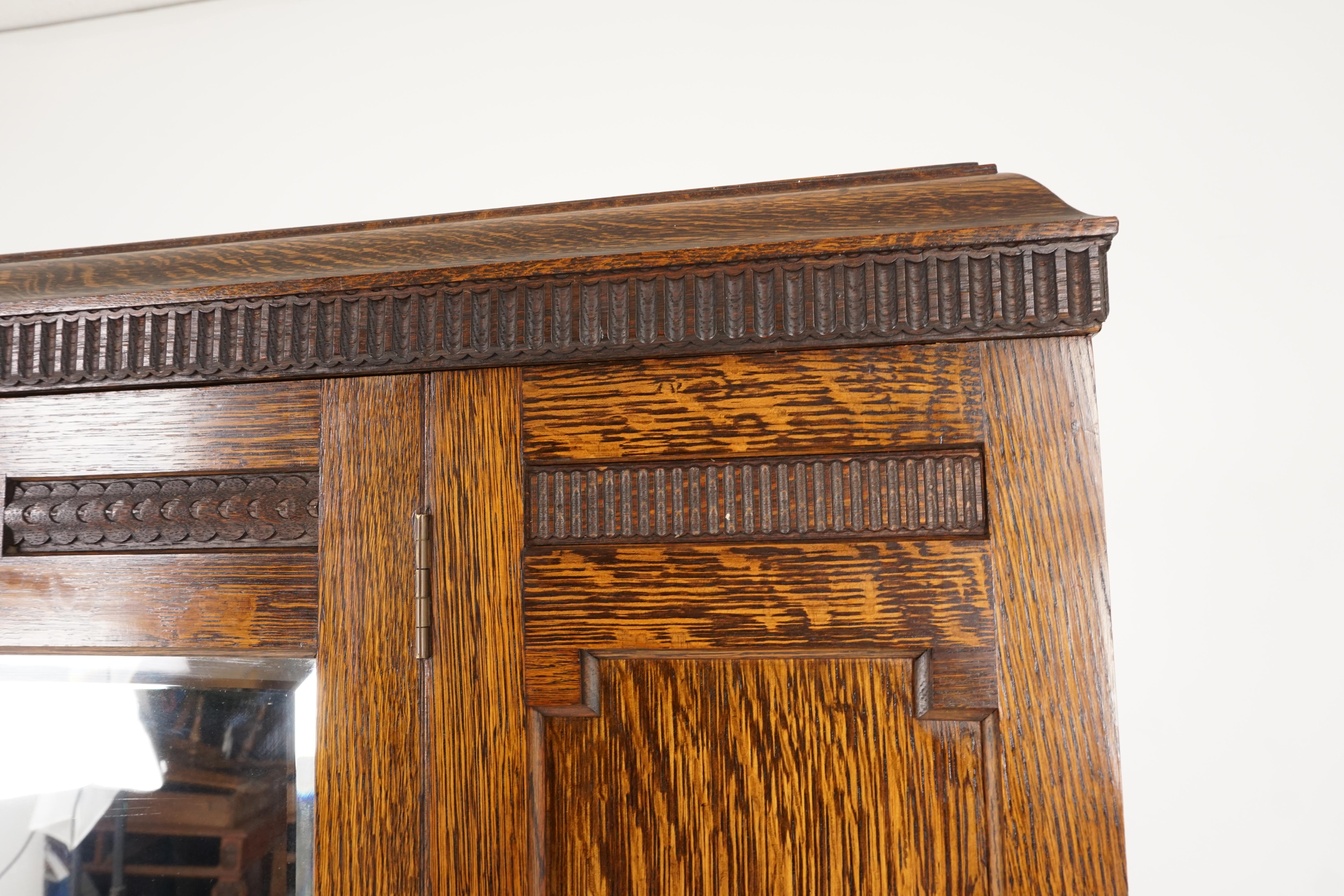 Walnut Antique Tiger Oak 3-Piece Bedroom Suite Armoire Vanity Dresser Scotland, 1910