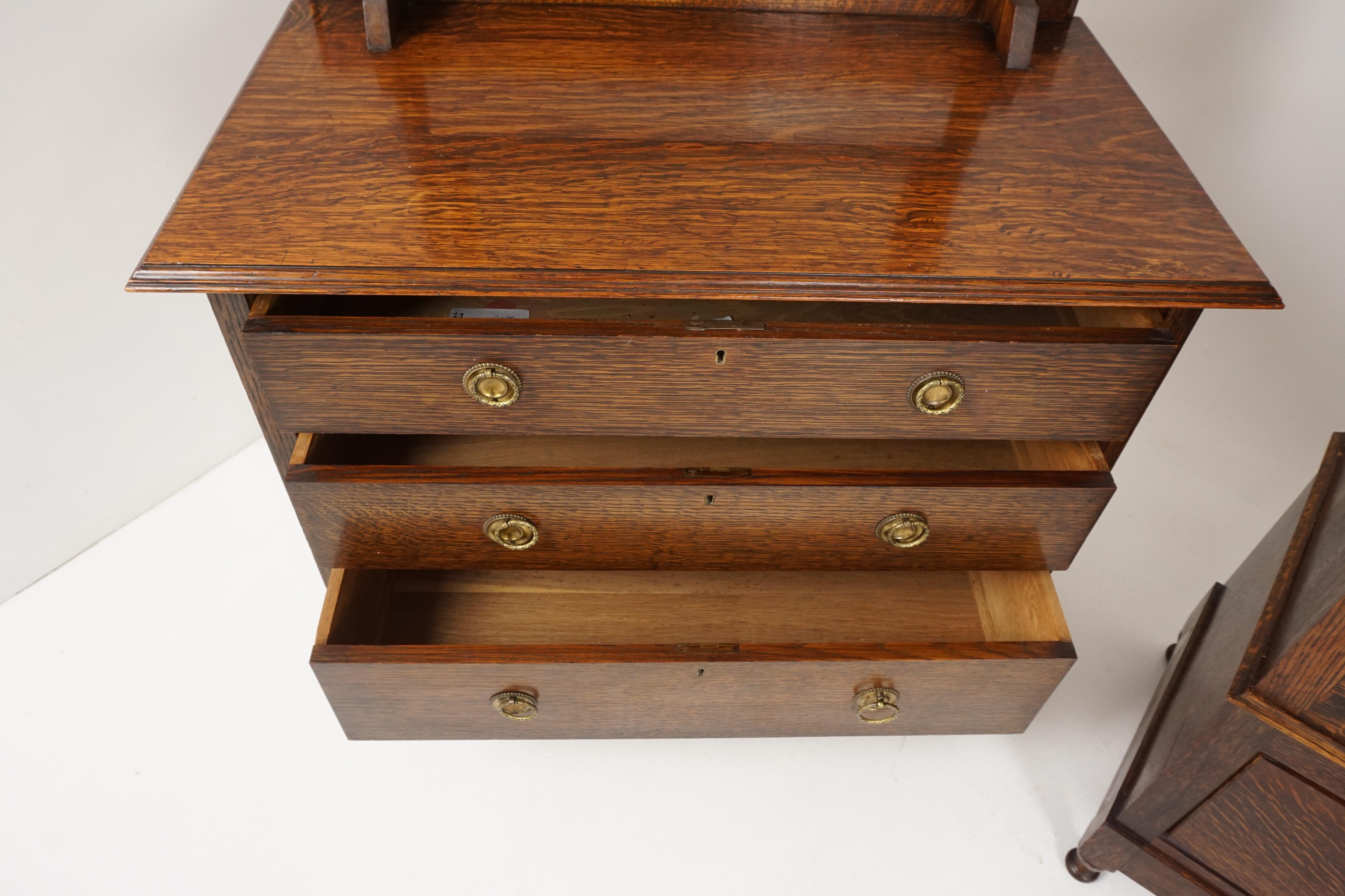 Scottish Antique Tiger Oak 3-Piece Bedroom Suite Armoire Vanity Dresser Scotland, 1910
