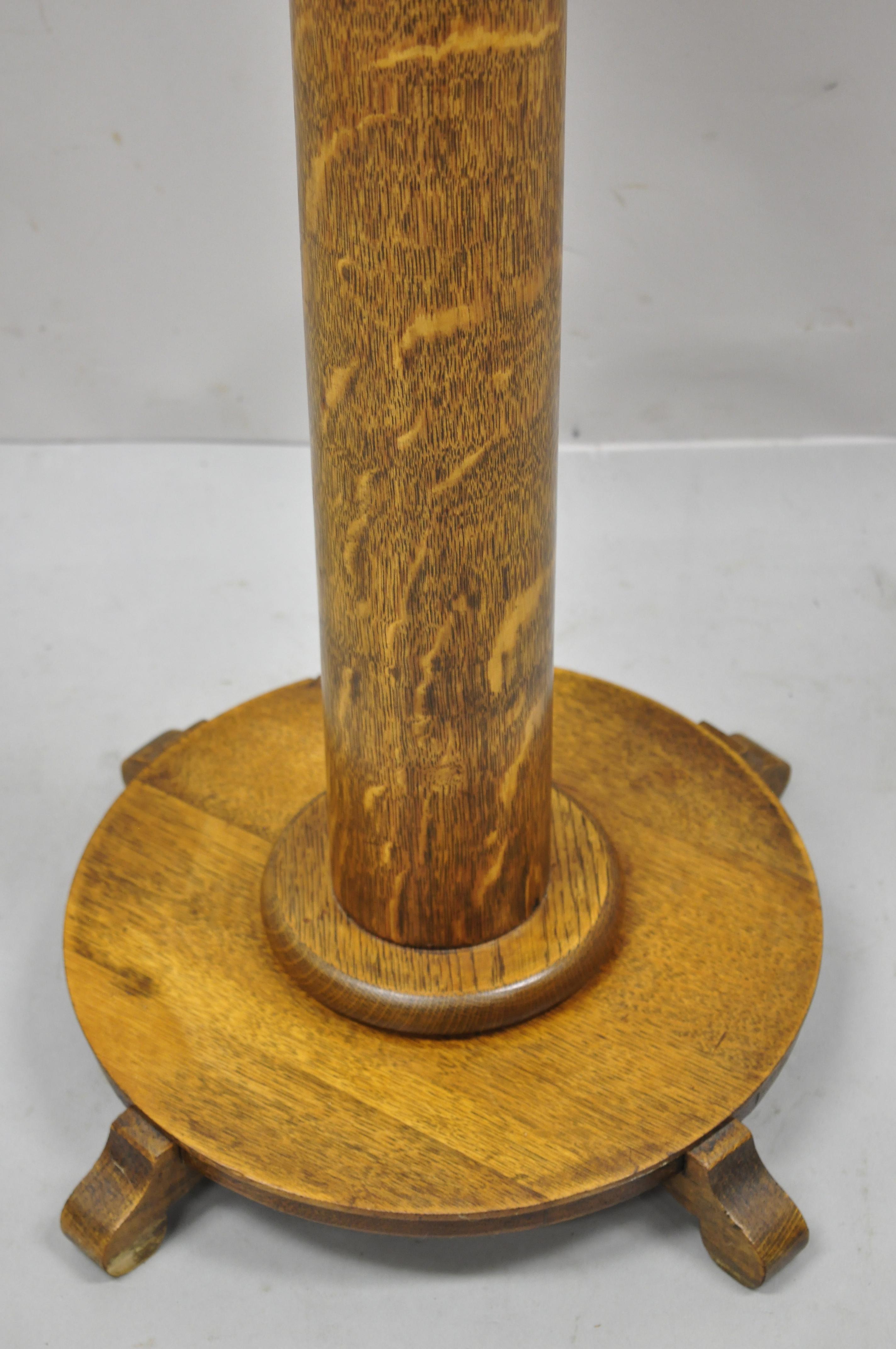 North American Antique Tiger Oak American Empire Round Column Pedestal Plant Stand