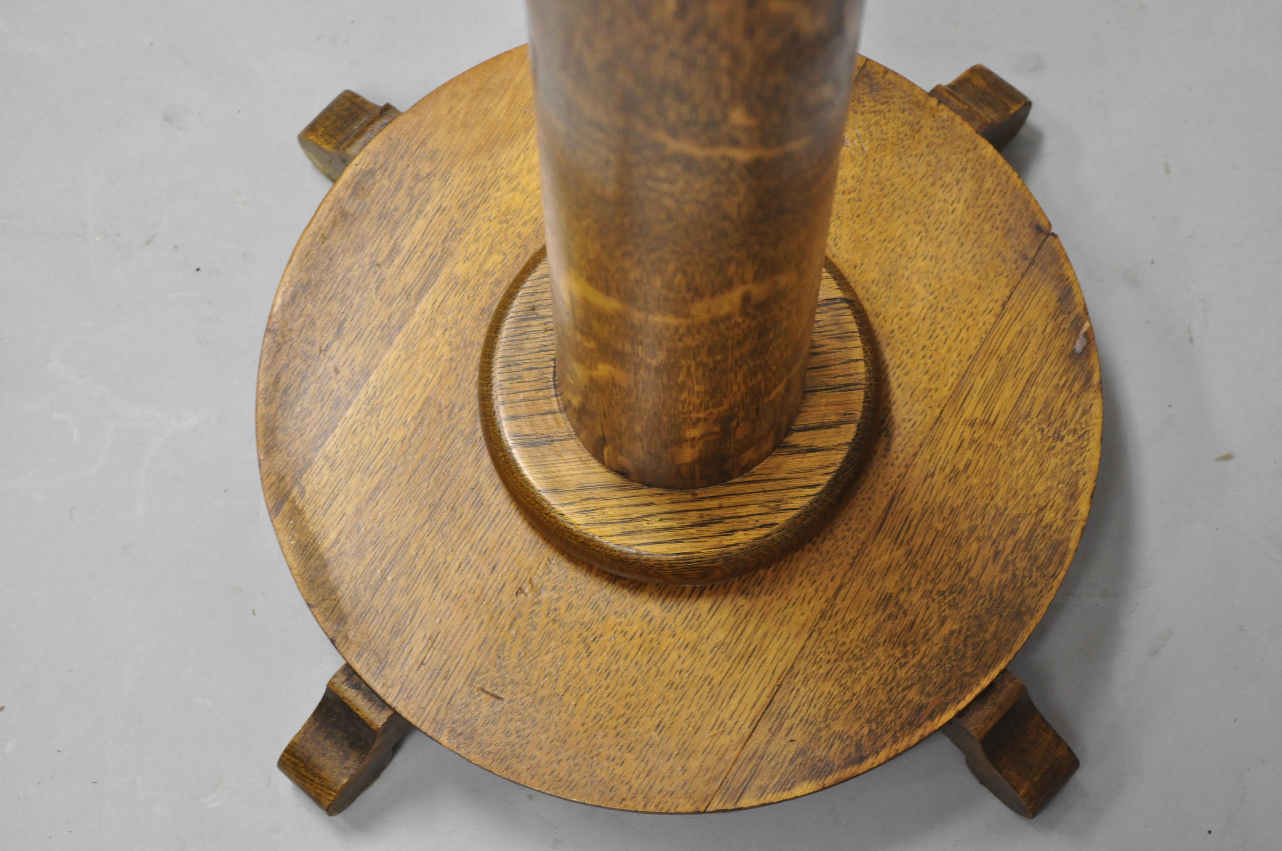 Antique Tiger Oak American Empire Round Column Pedestal Plant Stand 1