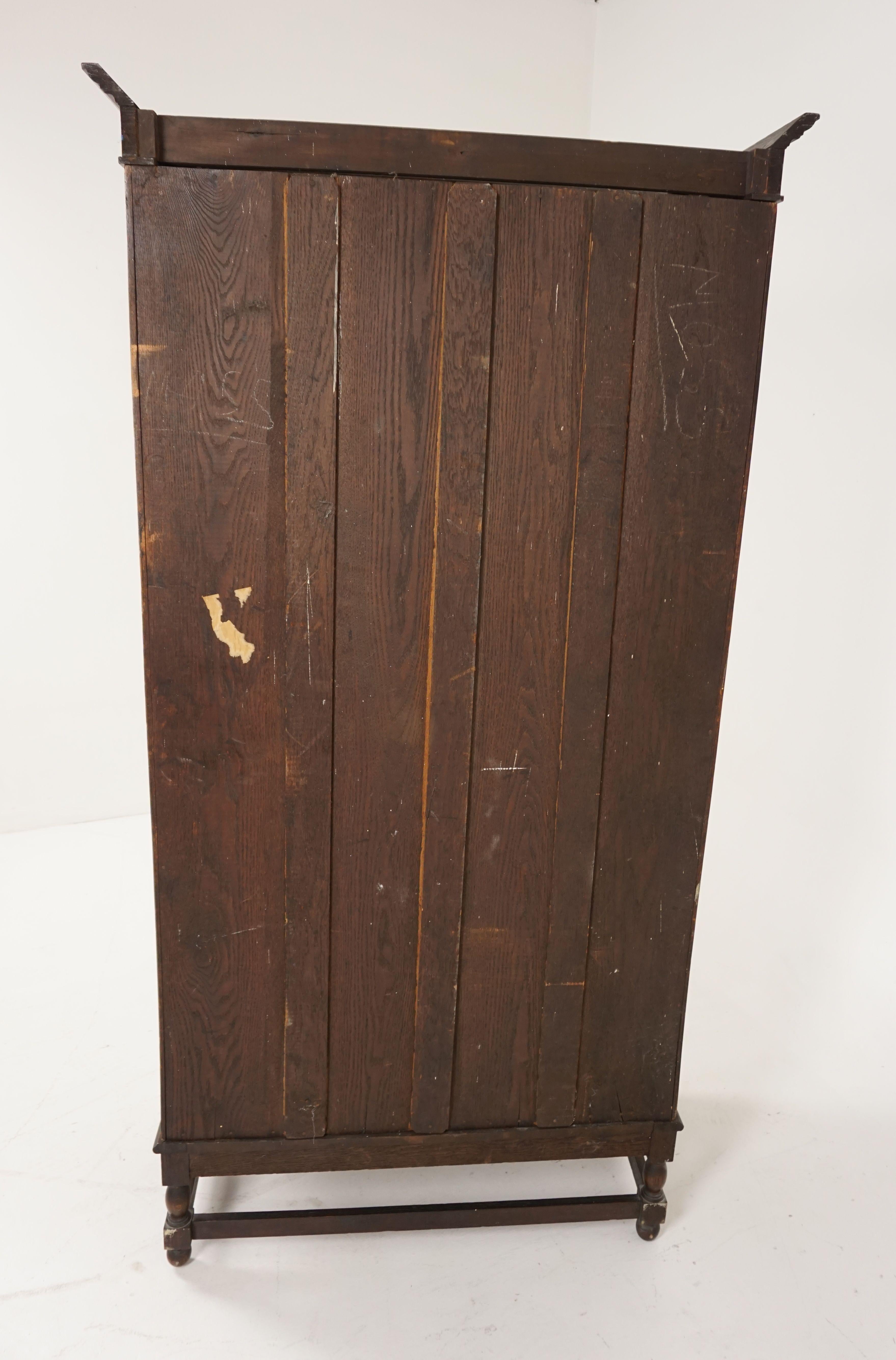 Antique Tiger Oak Armoire, Single Door Hall Wardrobe Closet Scotland 1920, B2072 2