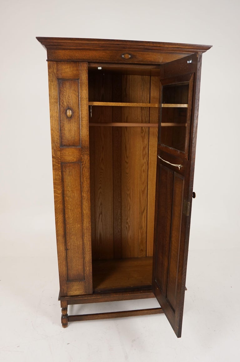 Antique Tiger Oak Armoire, Single Door Hall Wardrobe Closet Scotland