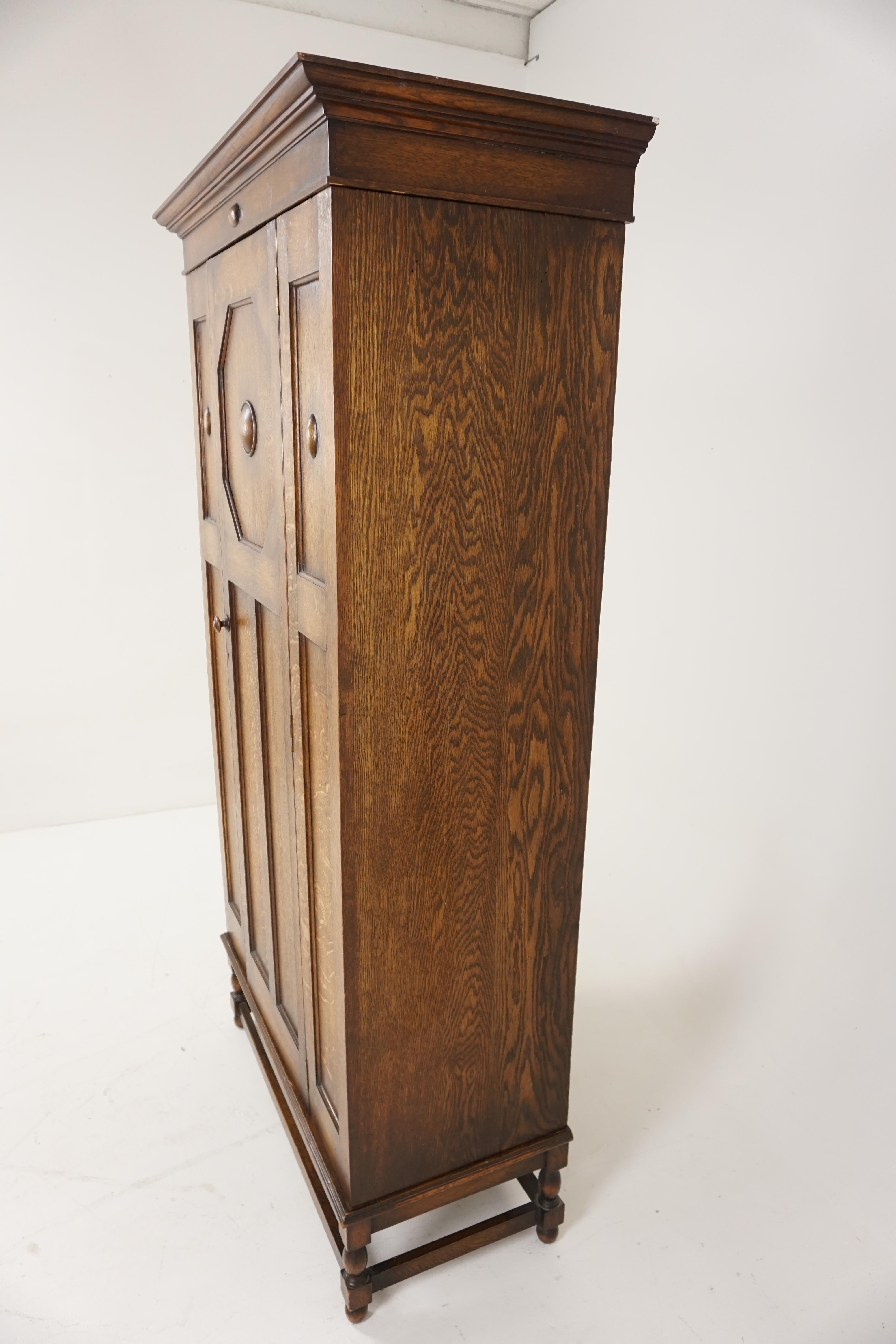 Antique Tiger Oak Armoire, Single Door Hall Wardrobe Closet Scotland 1920, B2072 In Good Condition In Vancouver, BC