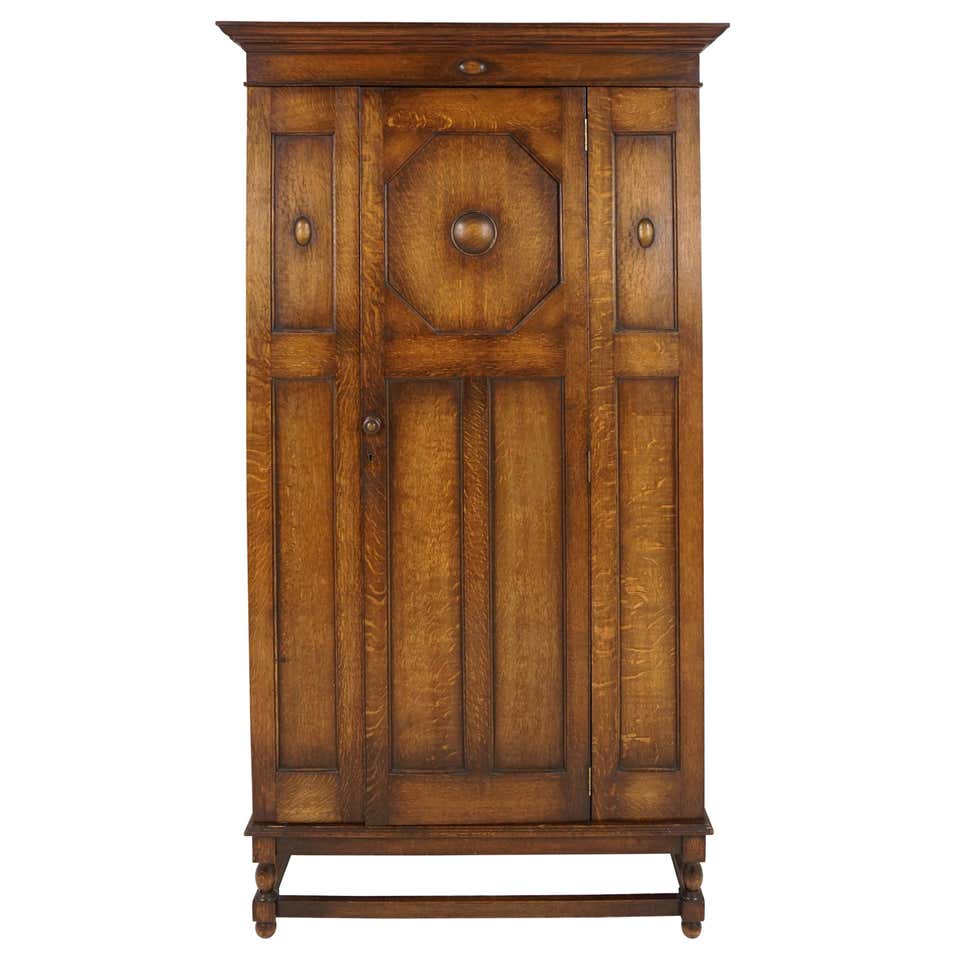 Antique Tiger Oak Armoire, Single Door Hall Wardrobe Closet Scotland ...