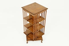 Antique Tiger Oak Arts & Crafts Revolving Bookcase, Stand, Scotland 1910, B1772